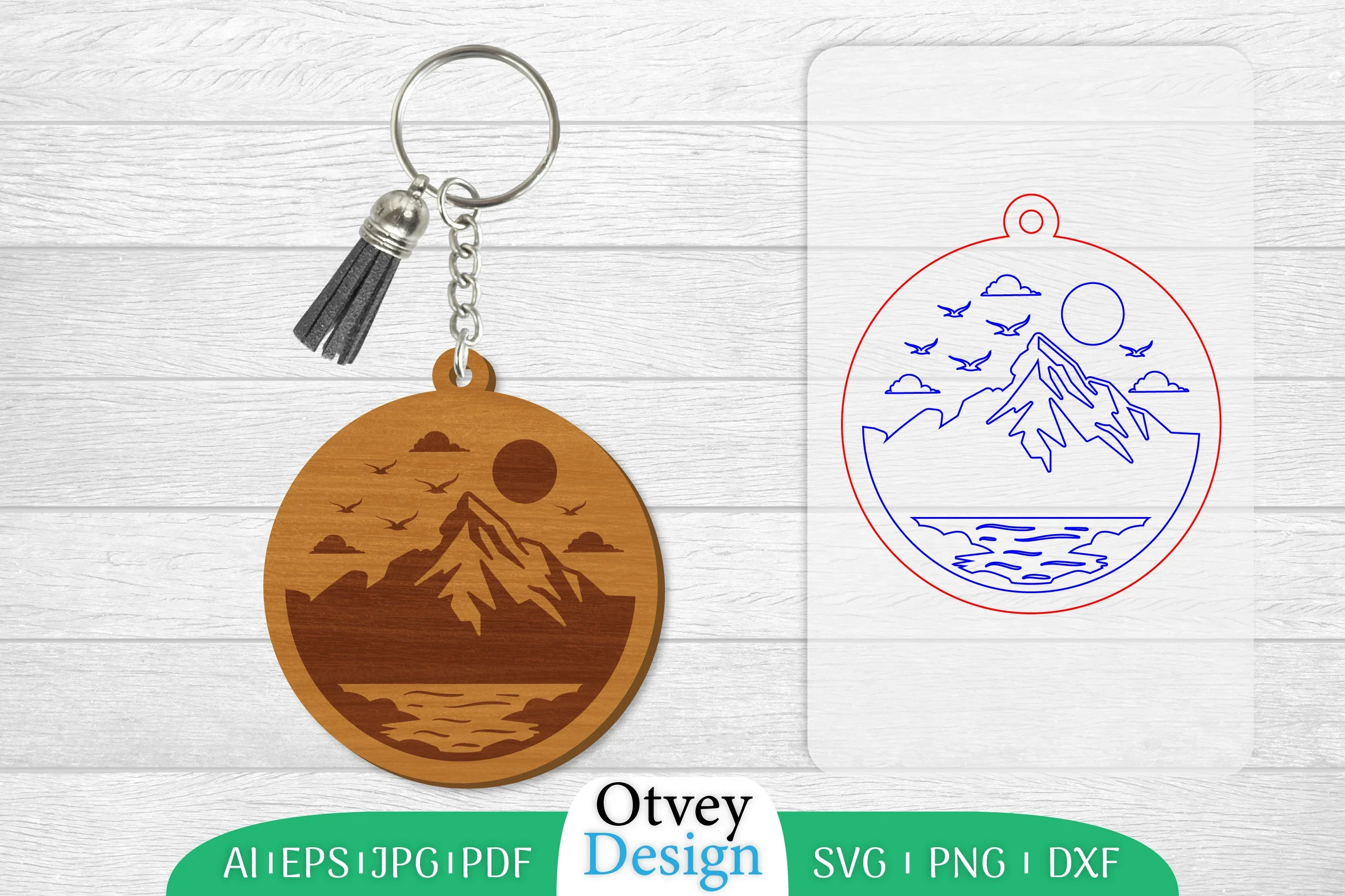 Keychain Sunset Mountain Lasercut SVG Bundle