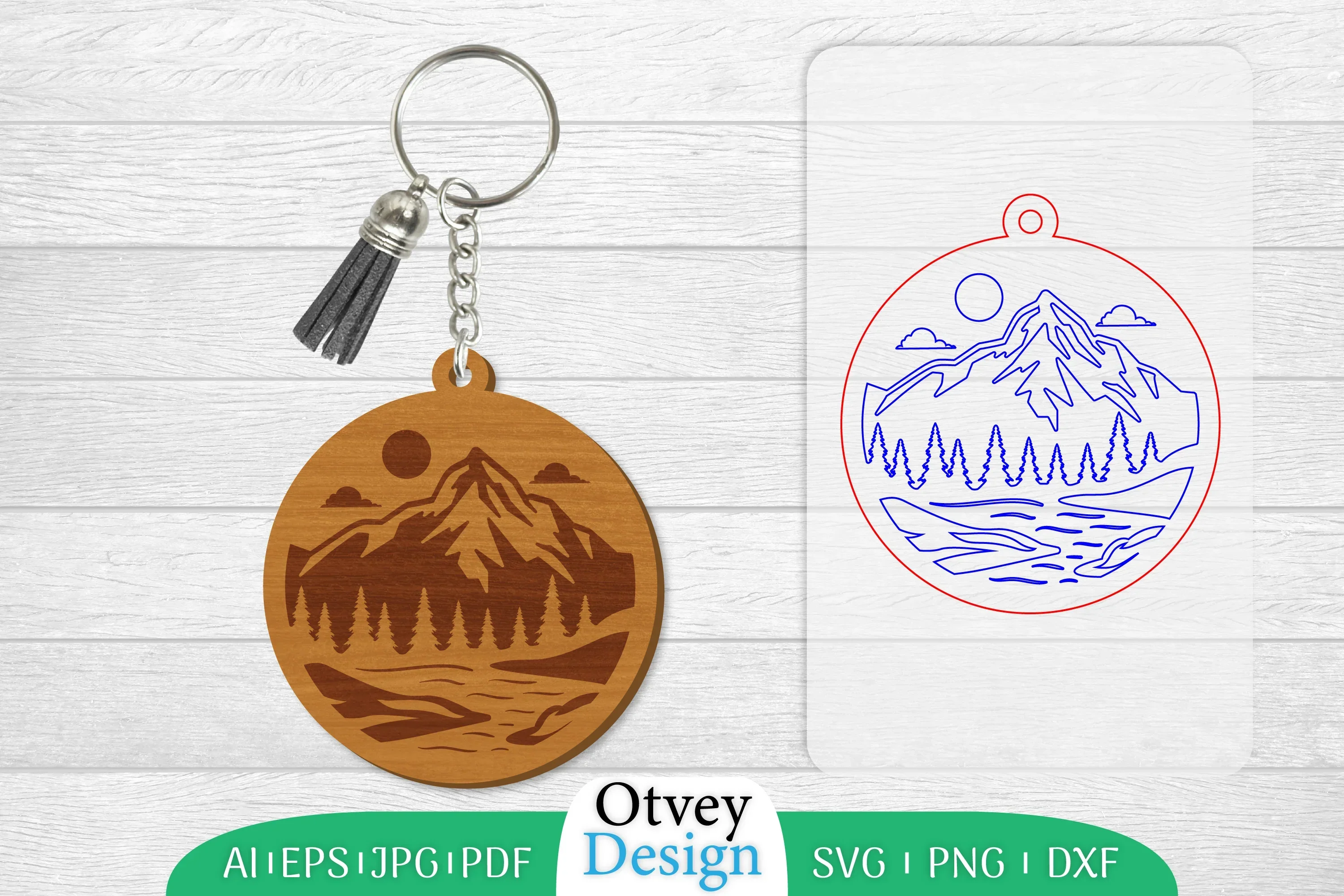 Keychain Sunset Mountain Lasercut SVG Bundle