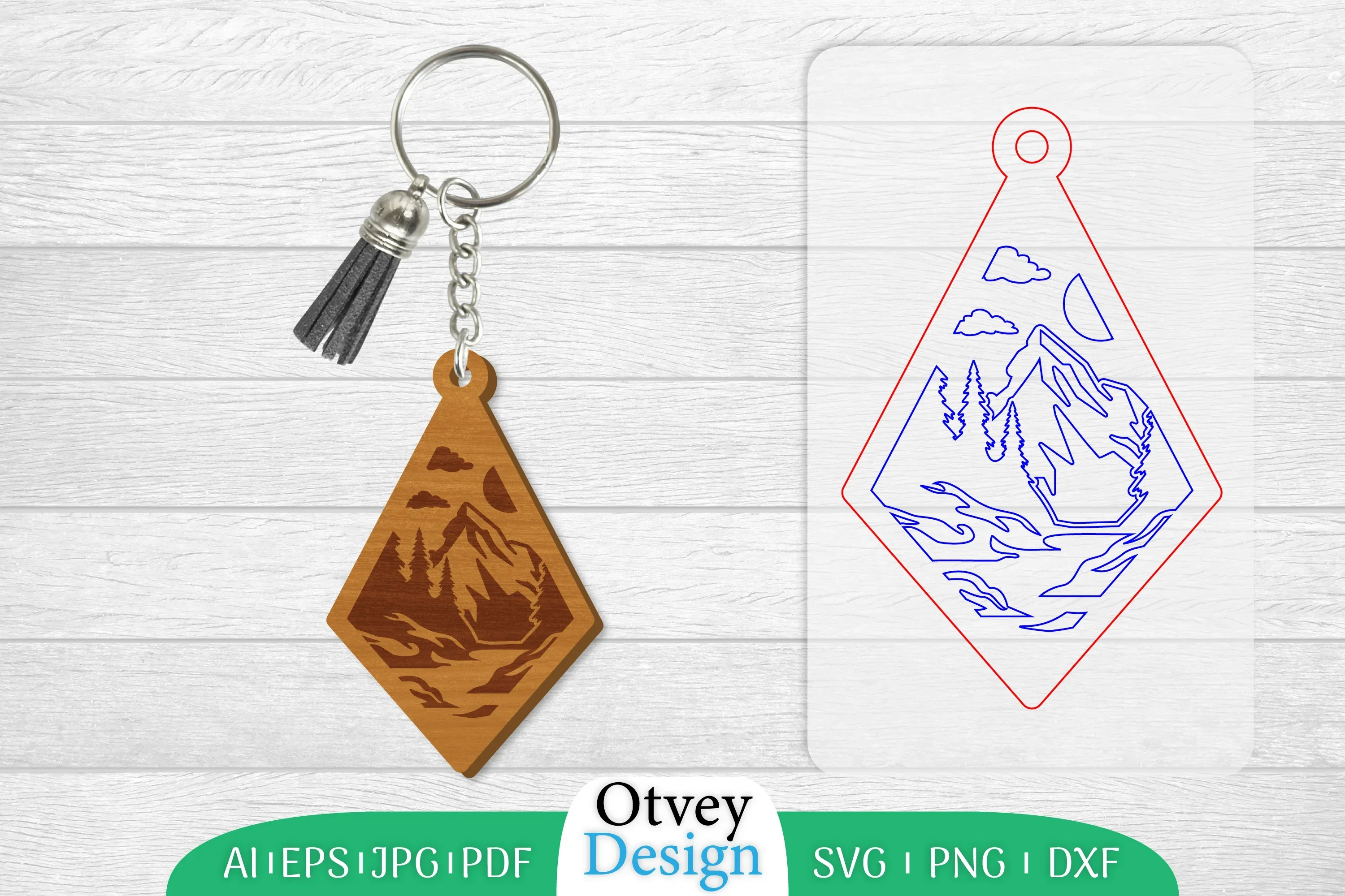 Keychain Sunset Mountain Lasercut SVG Bundle