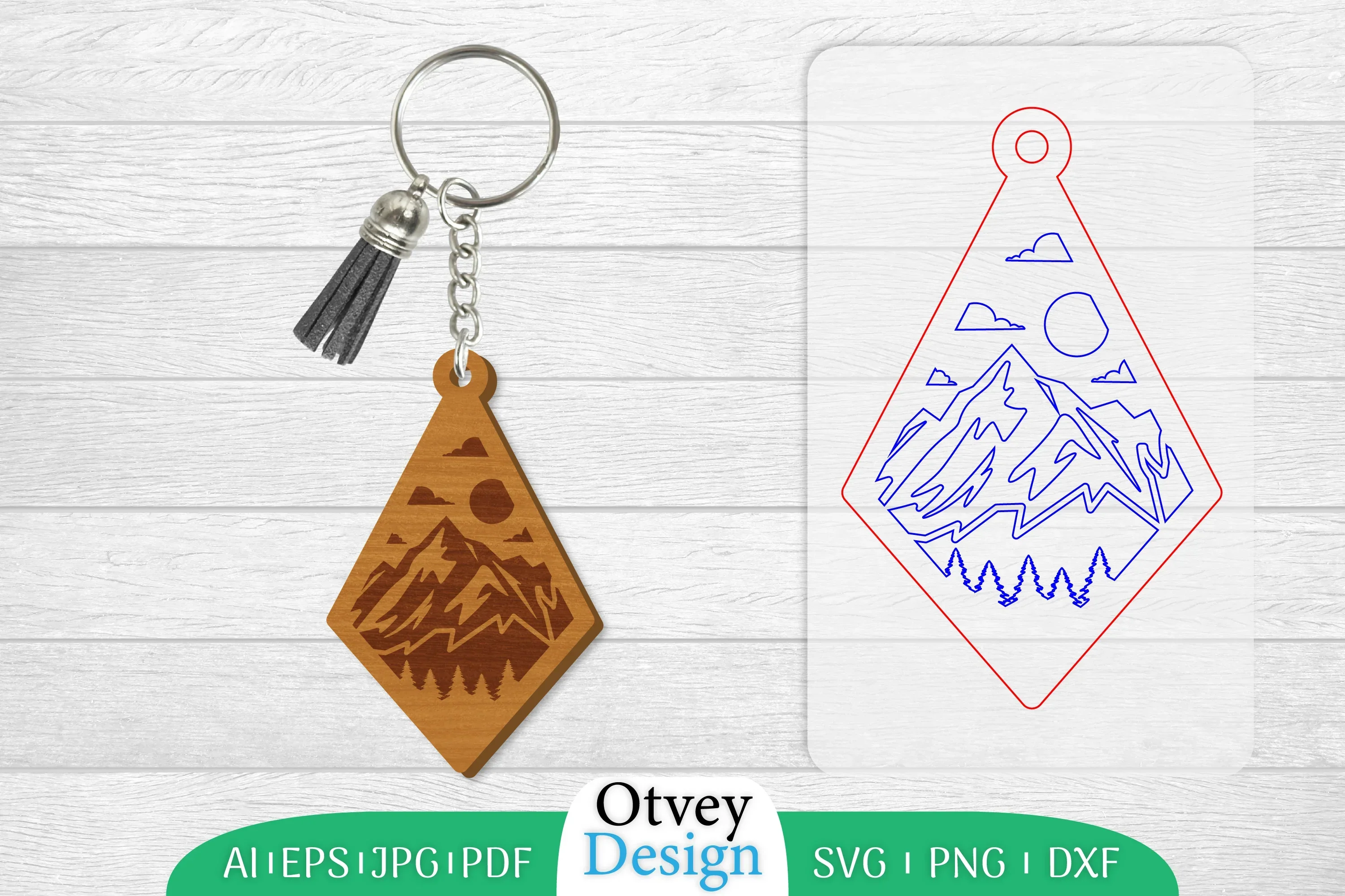 Keychain Sunset Mountain Lasercut SVG Bundle