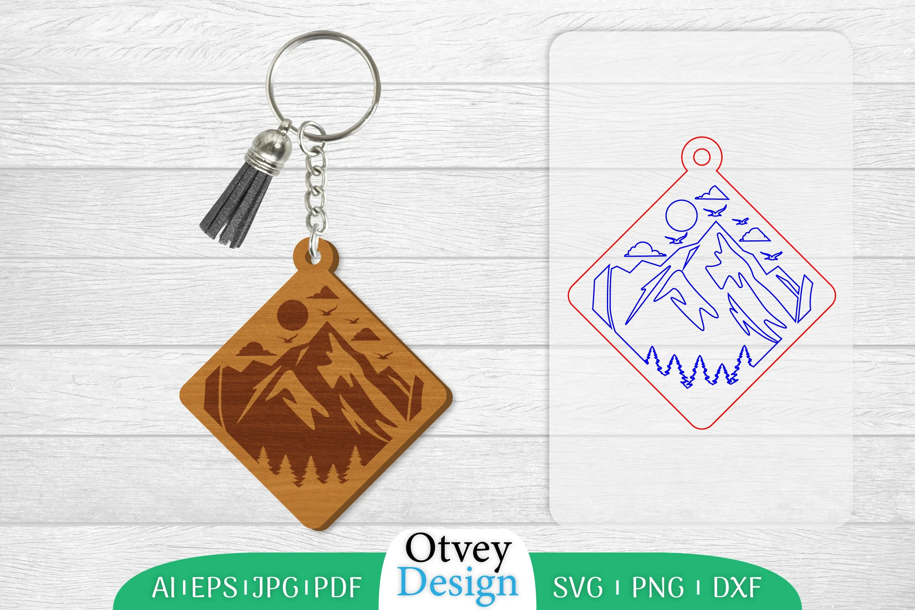 Keychain Sunset Mountain Lasercut SVG Bundle