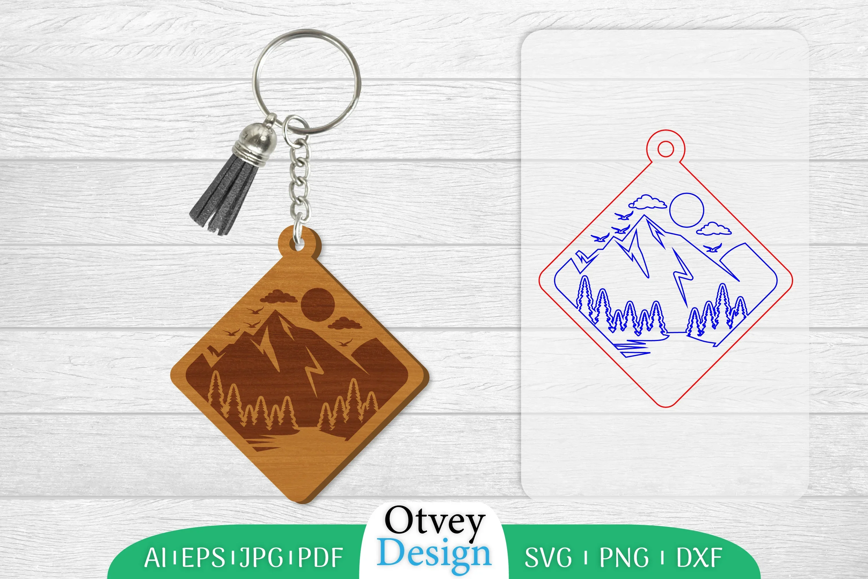 Keychain Sunset Mountain Lasercut SVG Bundle