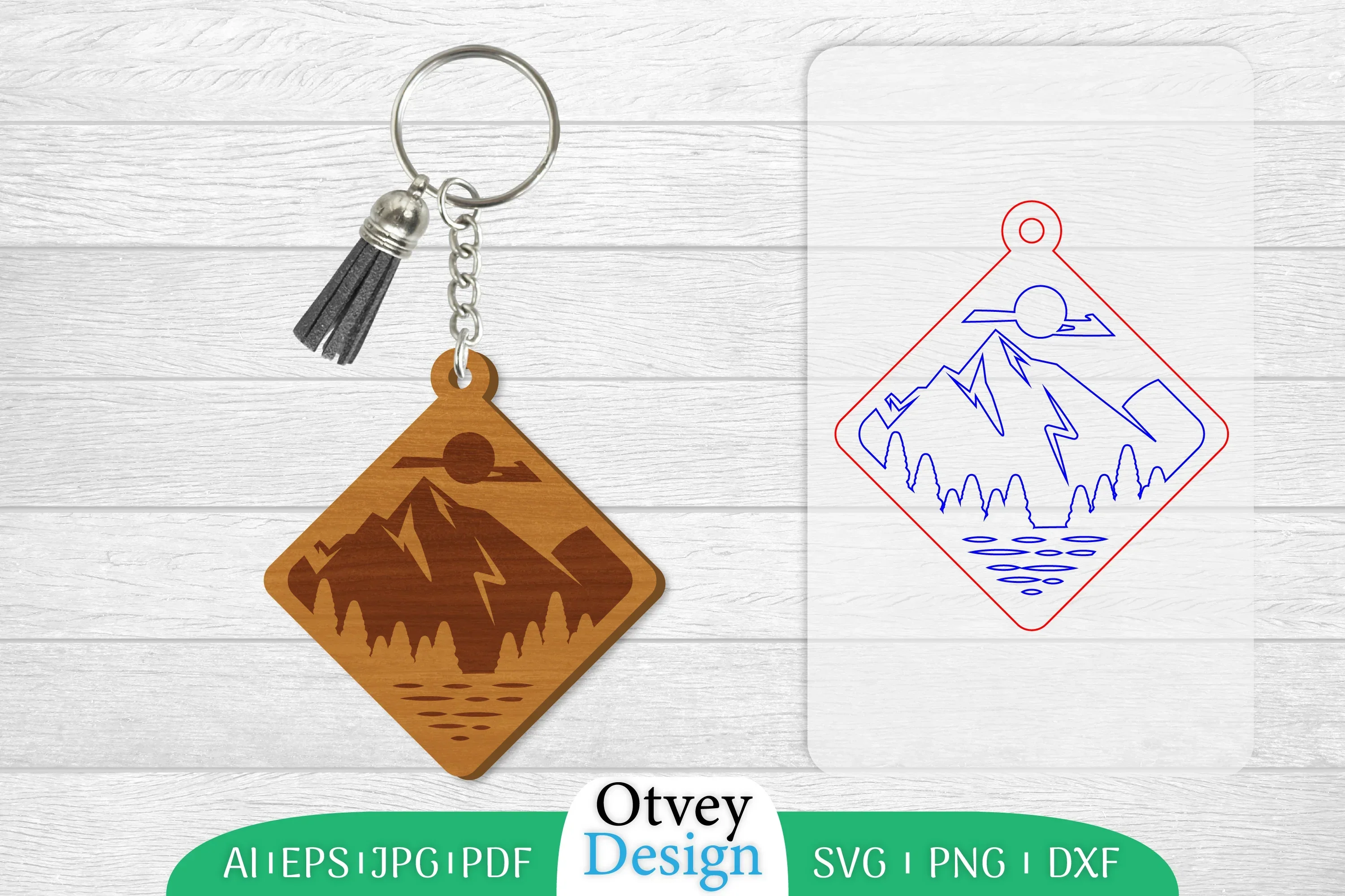 Keychain Sunset Mountain Lasercut SVG Bundle