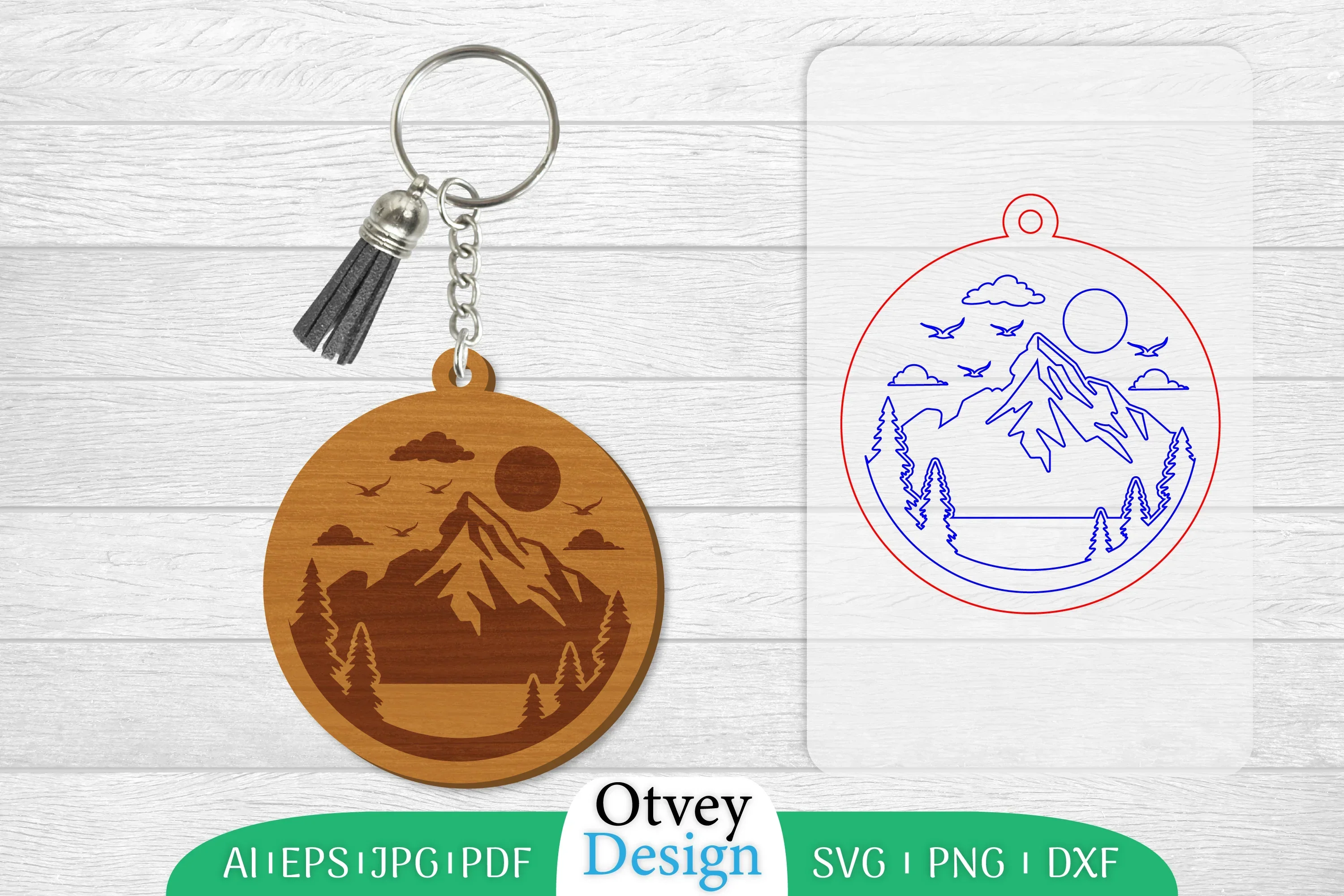 Keychain Sunset Mountain Lasercut SVG Bundle