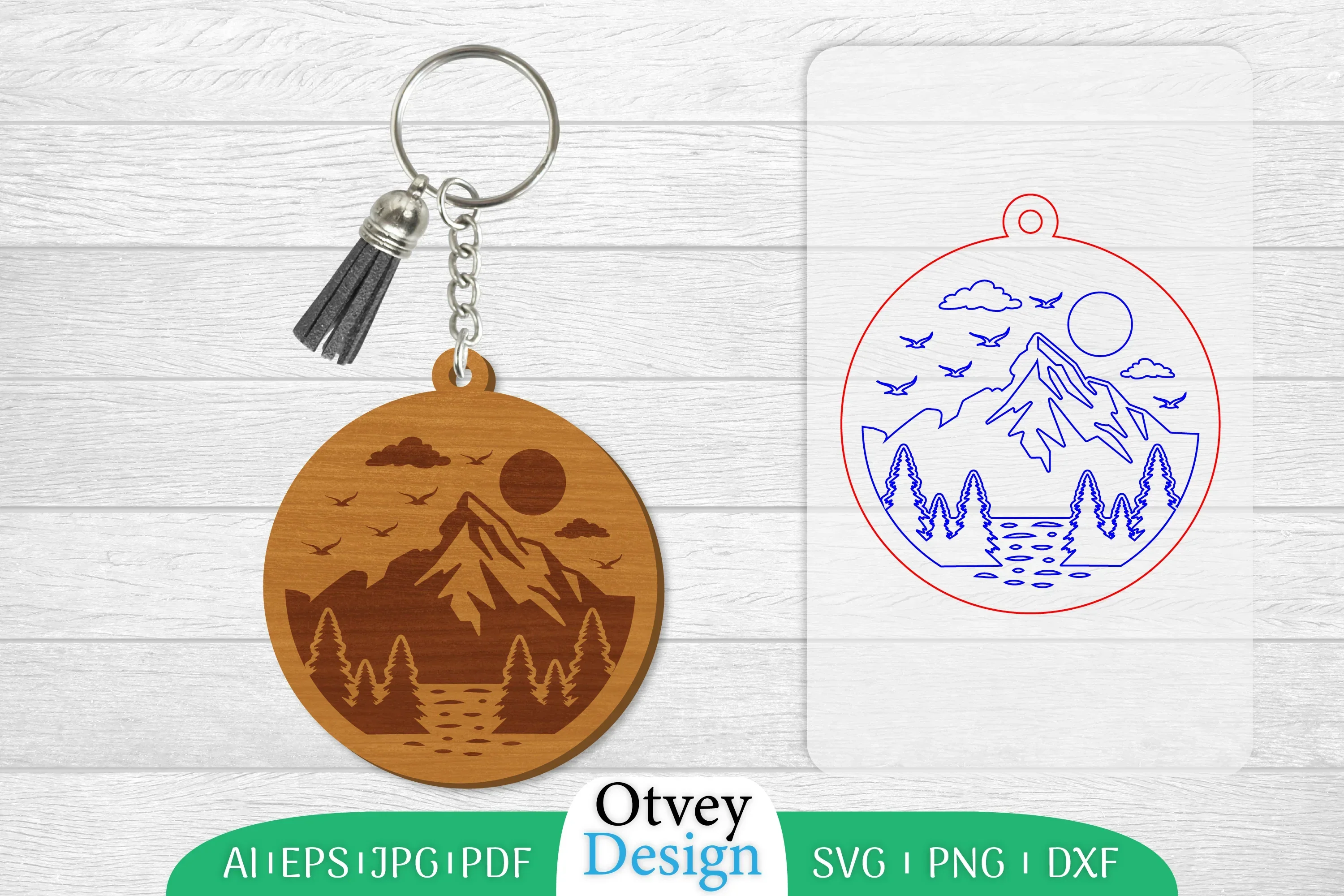 Keychain Sunset Mountain Lasercut SVG Bundle