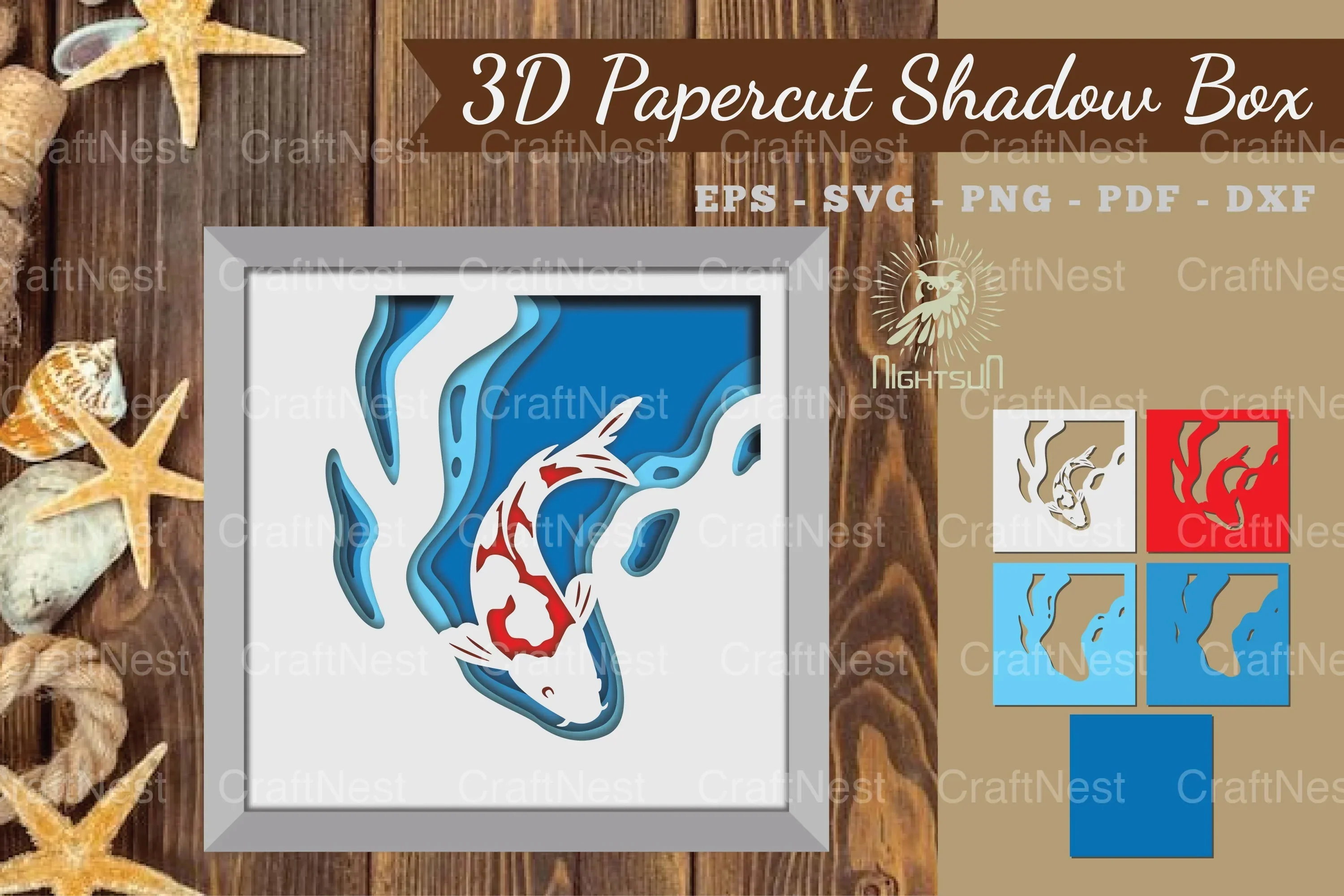 Koi Fish 3D Papercut Shadow Box Clipart Bundle