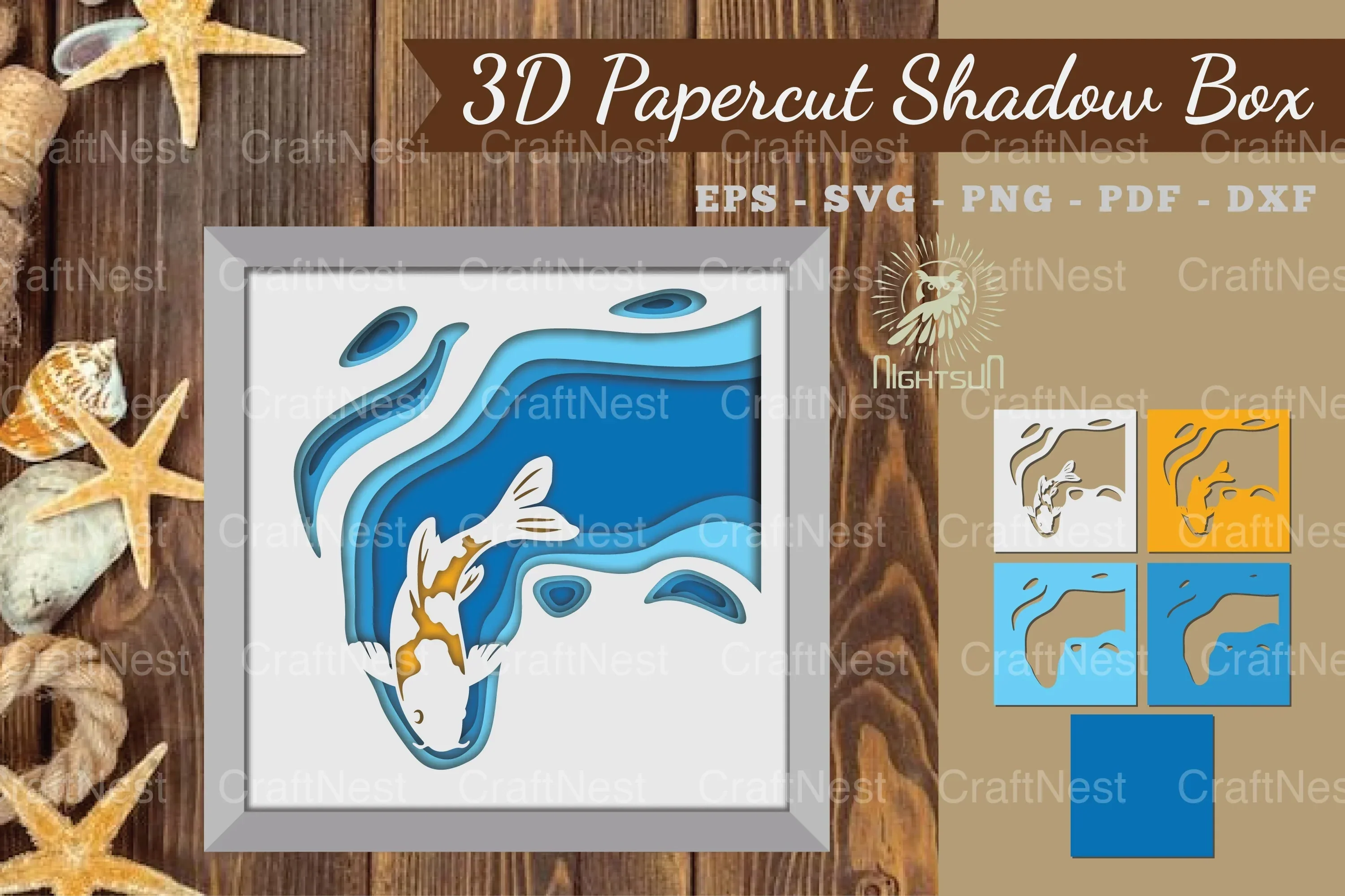 Koi Fish 3D Papercut Shadow Box Clipart Bundle