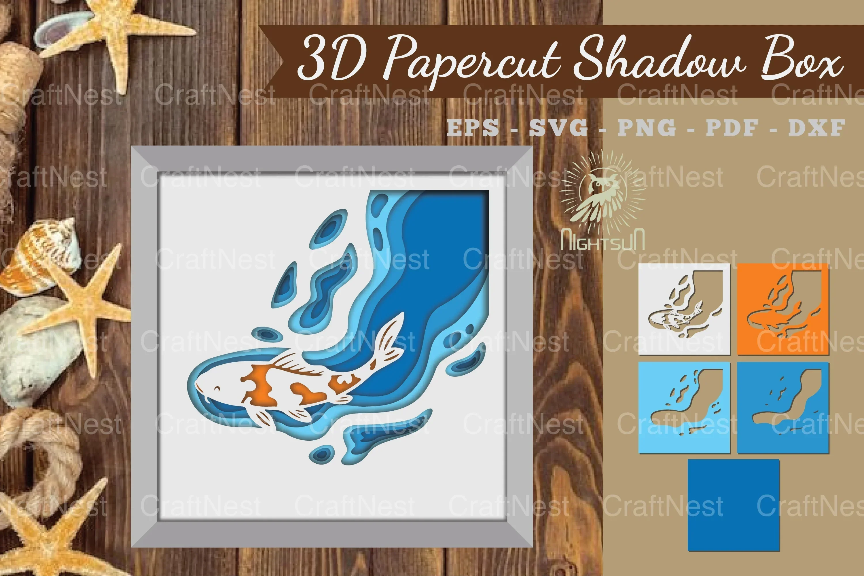 Koi Fish 3D Papercut Shadow Box Clipart Bundle