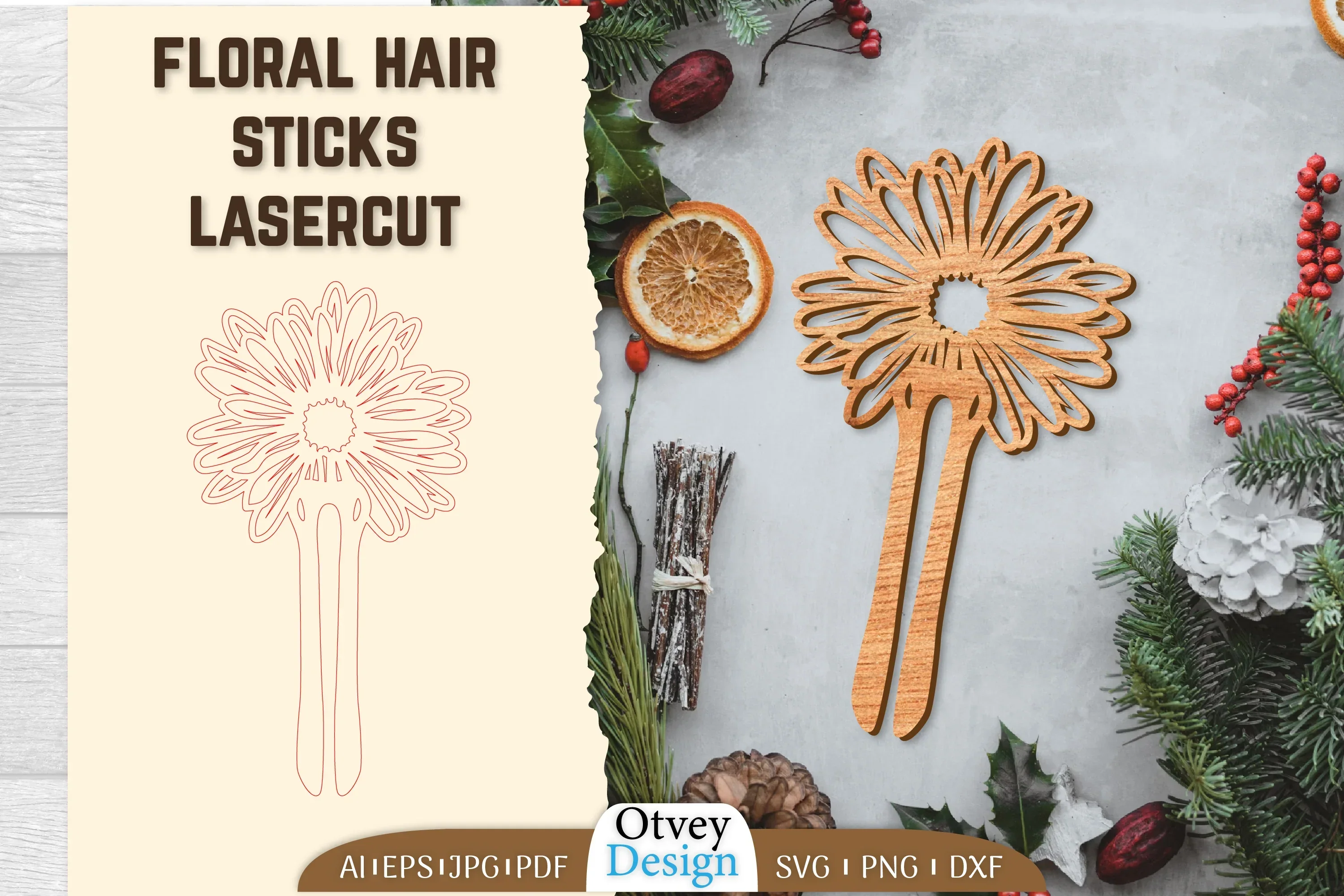 Laser Cut Floral Hair Sticks SVG Bundle