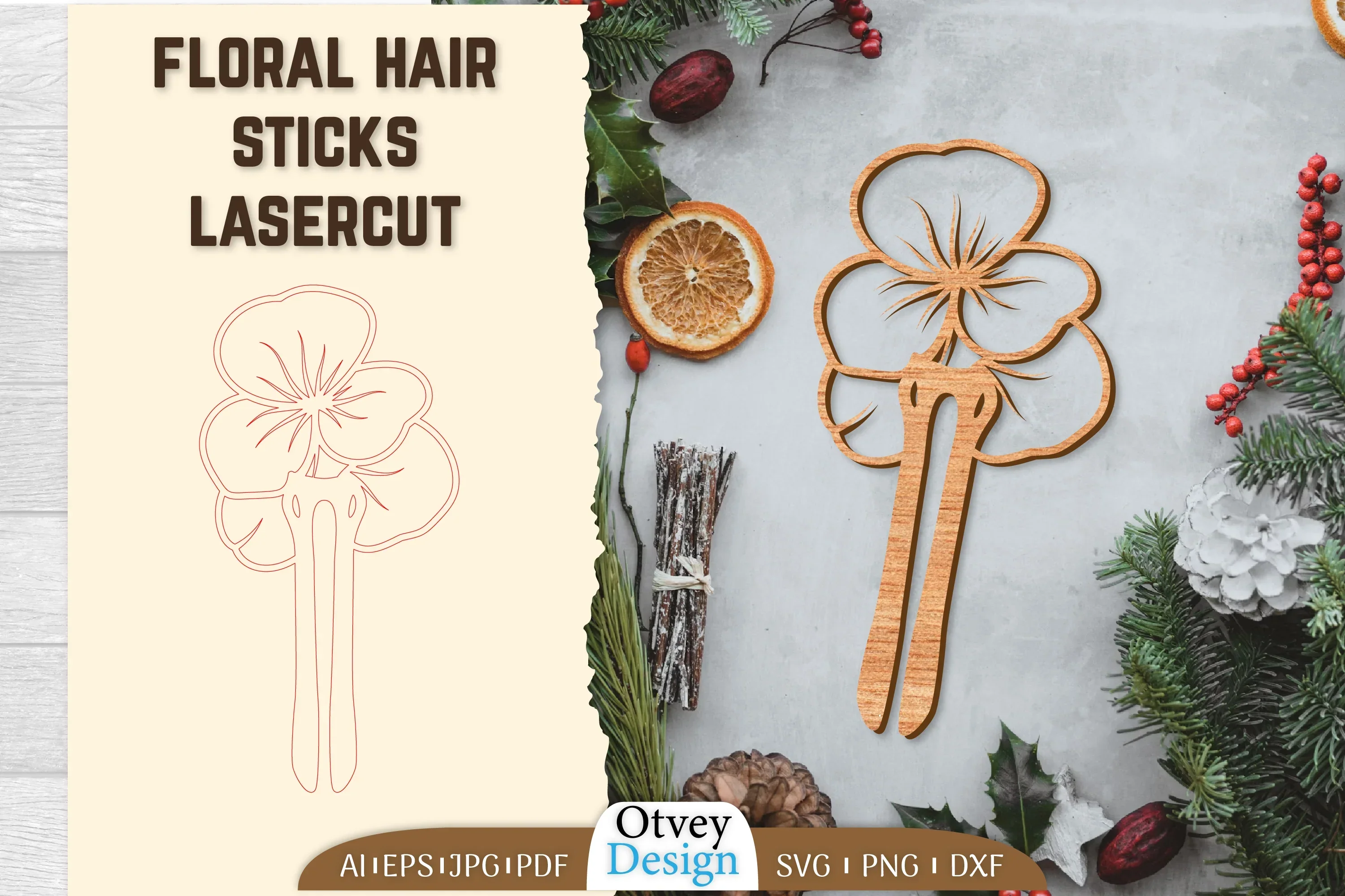 Laser Cut Floral Hair Sticks SVG Bundle