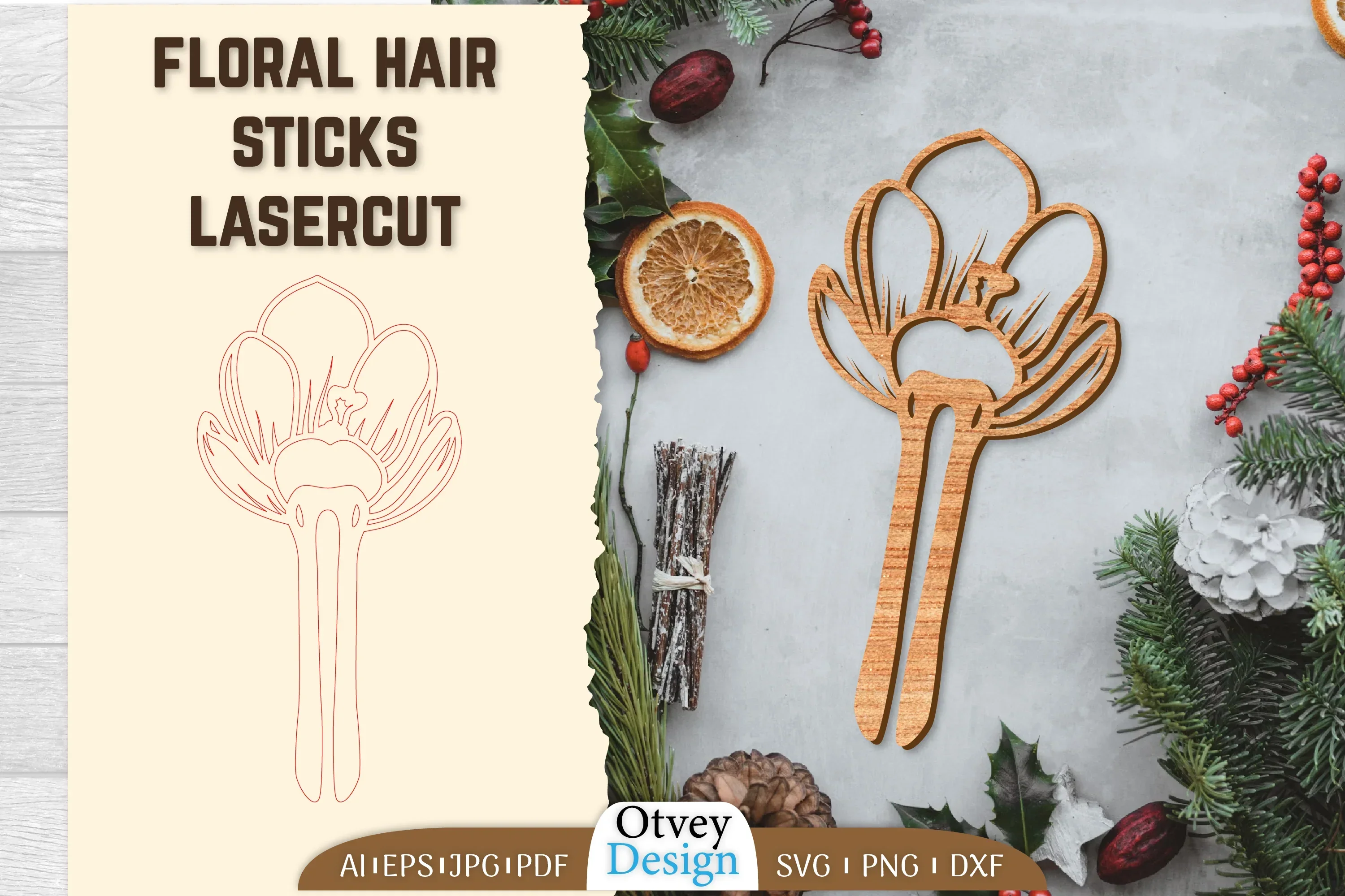 Laser Cut Floral Hair Sticks SVG Bundle