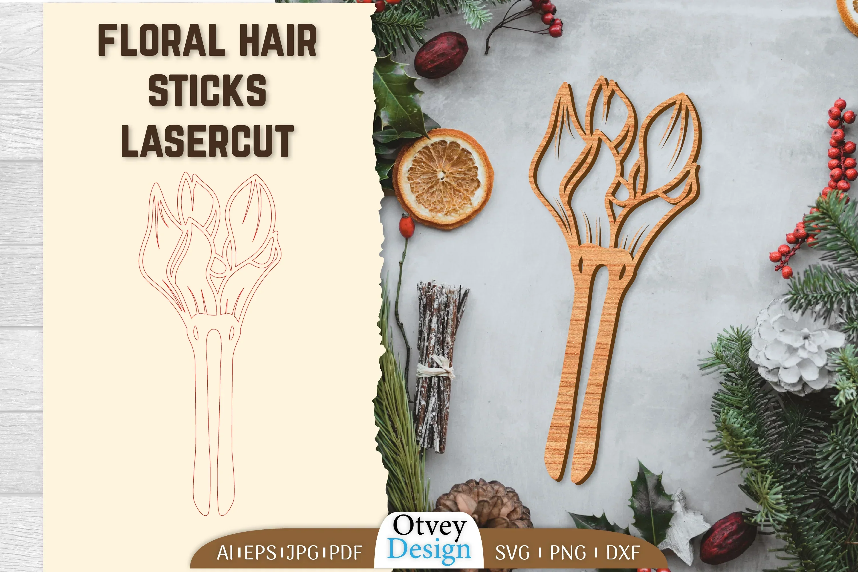 Laser Cut Floral Hair Sticks SVG Bundle