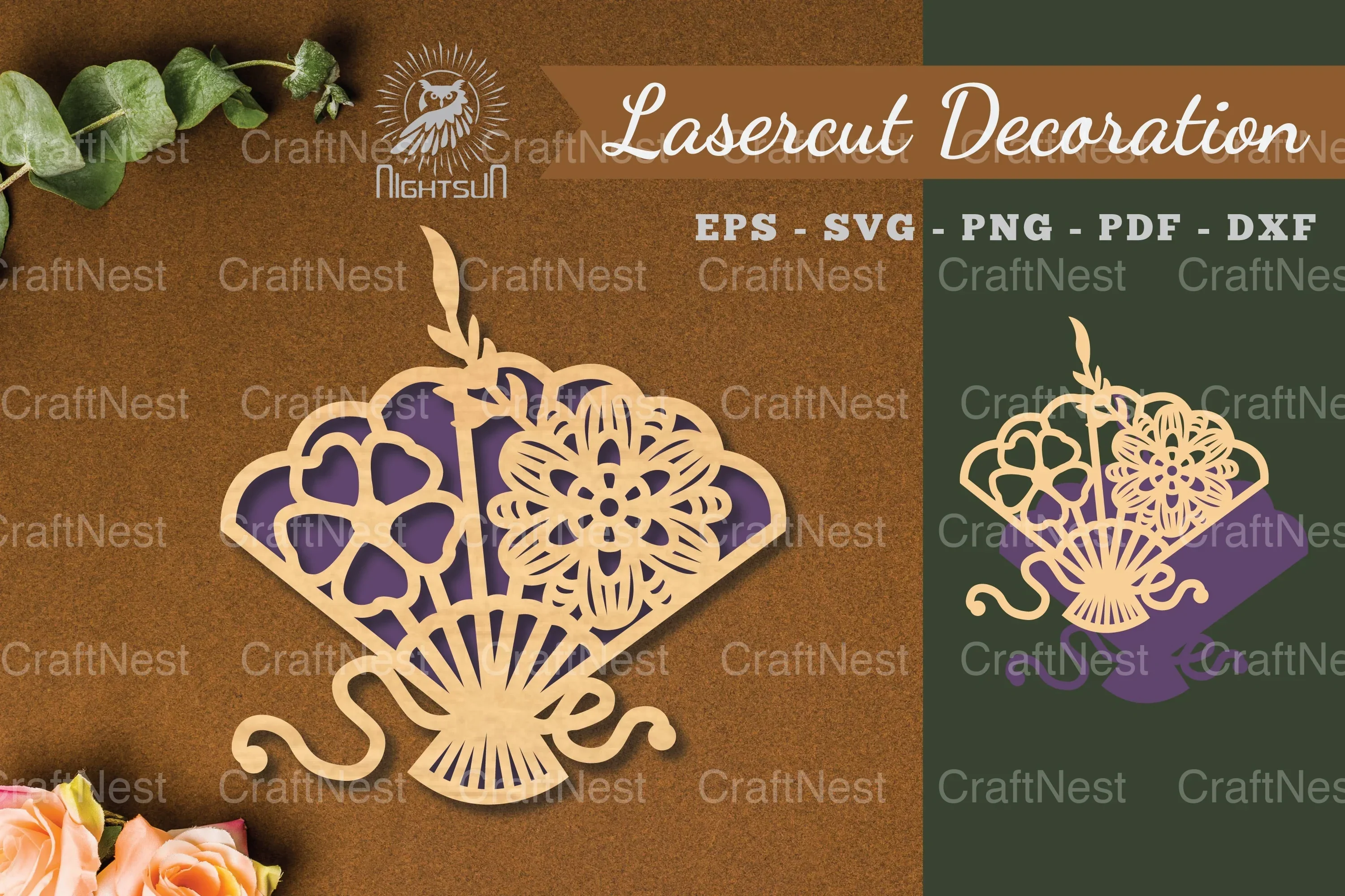 Laser Cut Flowers Hand Fan Decoration Clipart Bundle