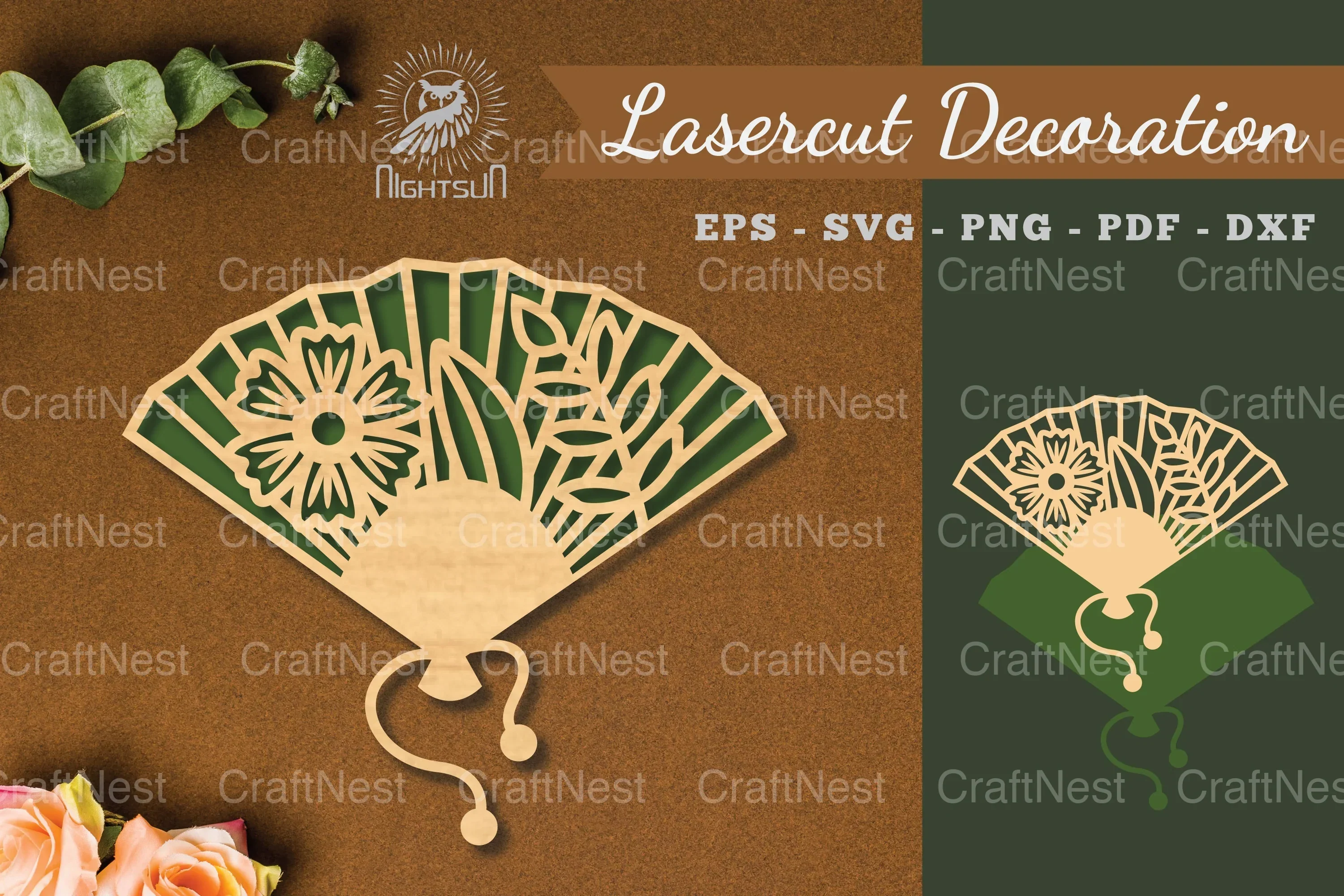 Laser Cut Flowers Hand Fan Decoration Clipart Bundle