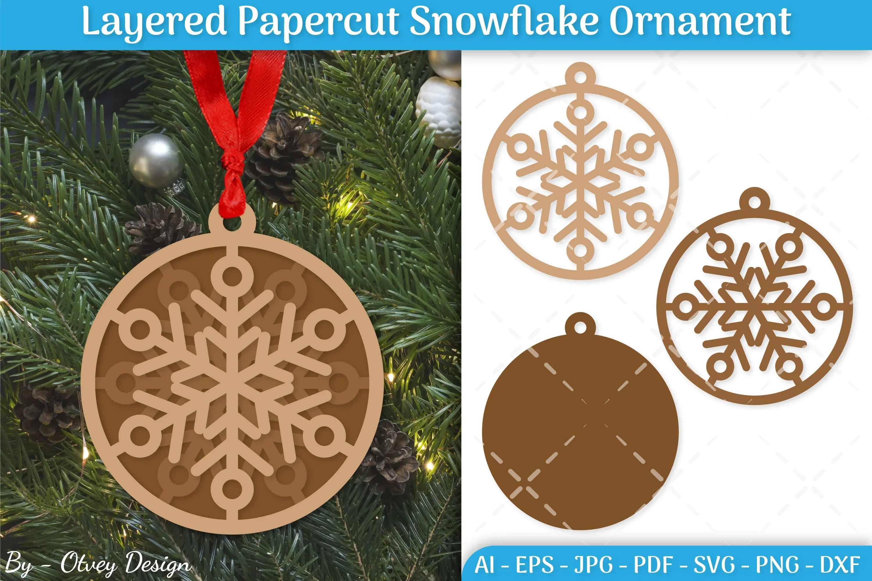 Layered Papercut Christmas Snowflake Ornament SVG Bundle