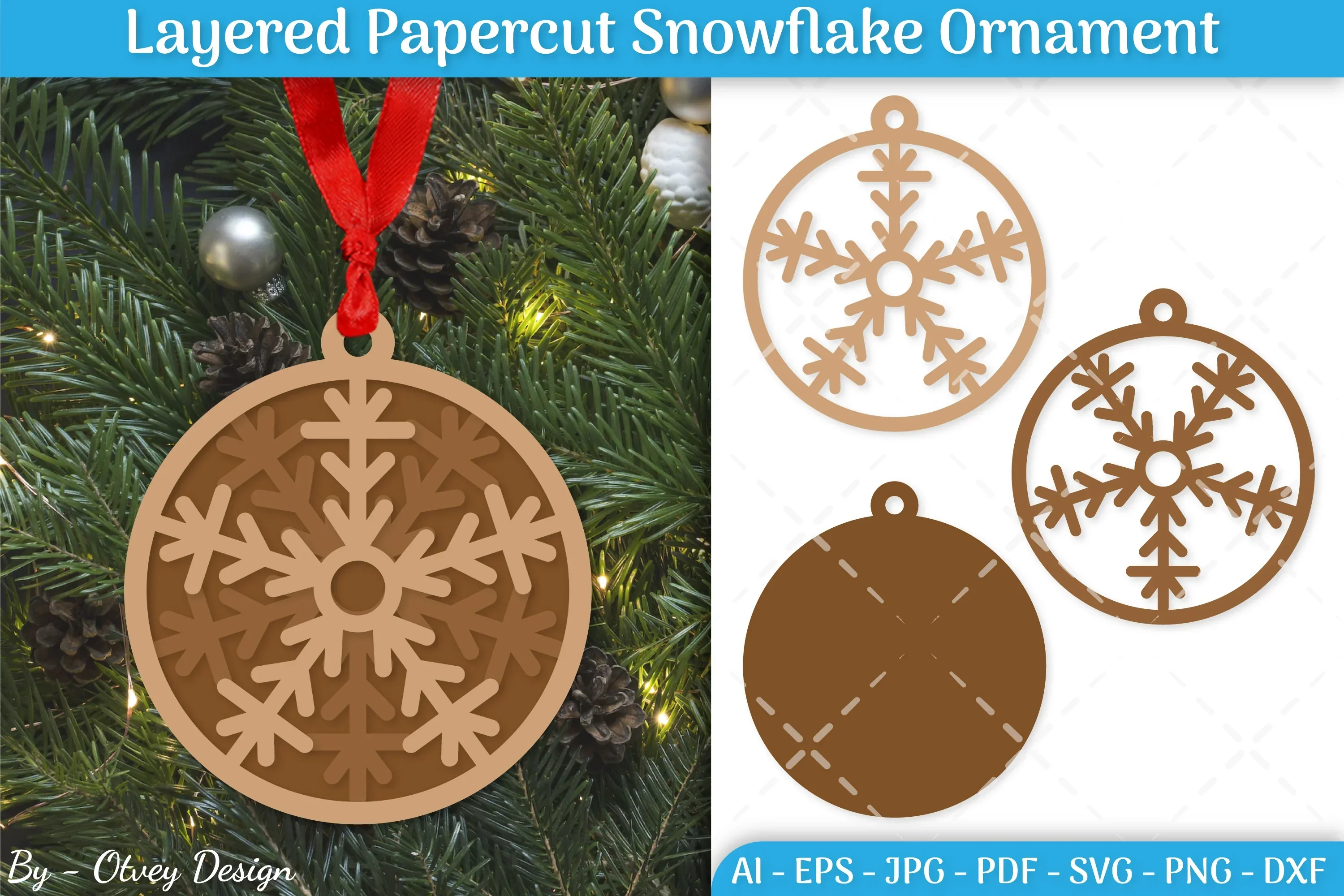 Layered Papercut Christmas Snowflake Ornament SVG Bundle