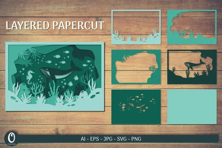 Layered Papercut Sea SVG Bundle