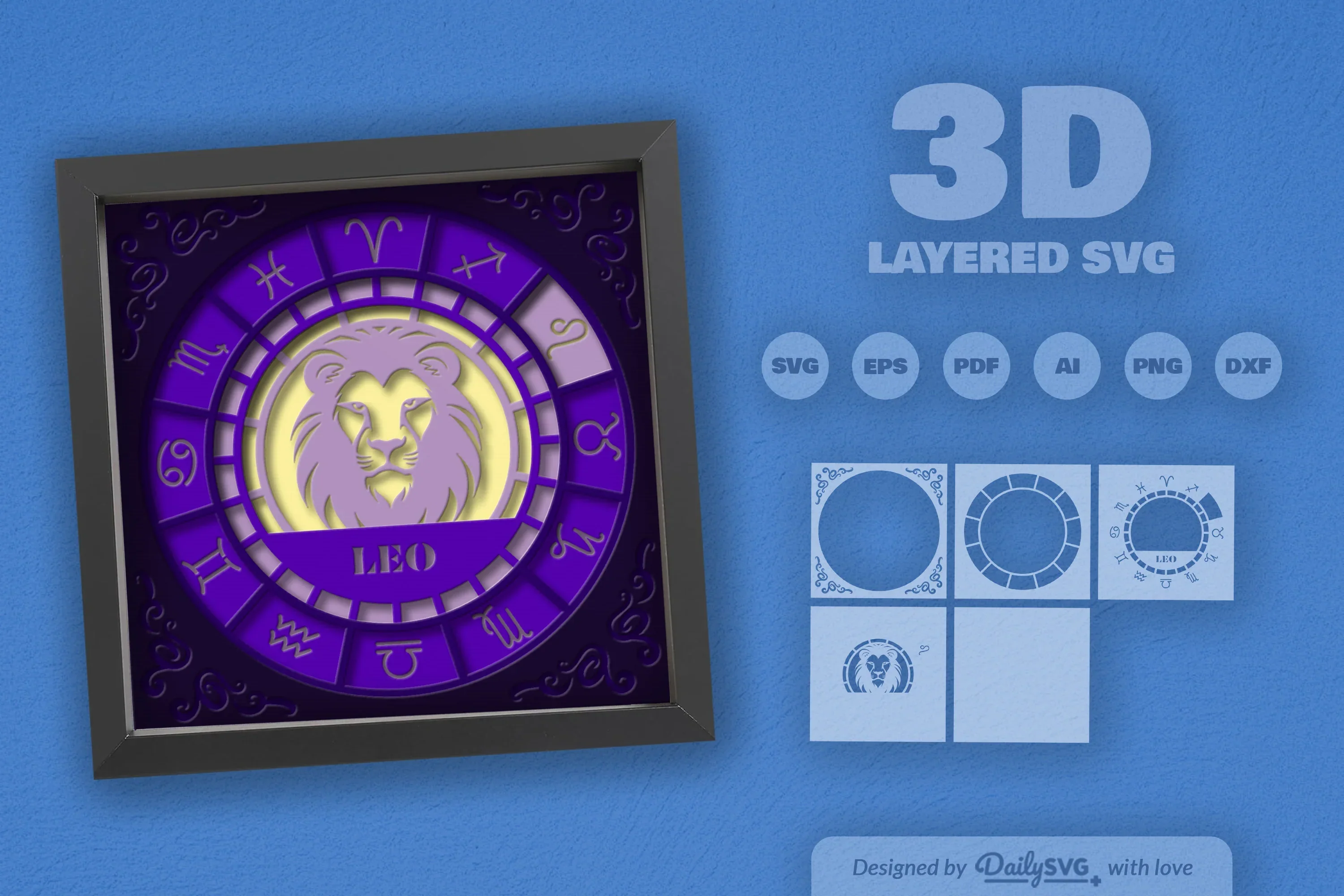 Leo Zodiac 3D Shadow Box Papercut SVG Bundle - Image 2