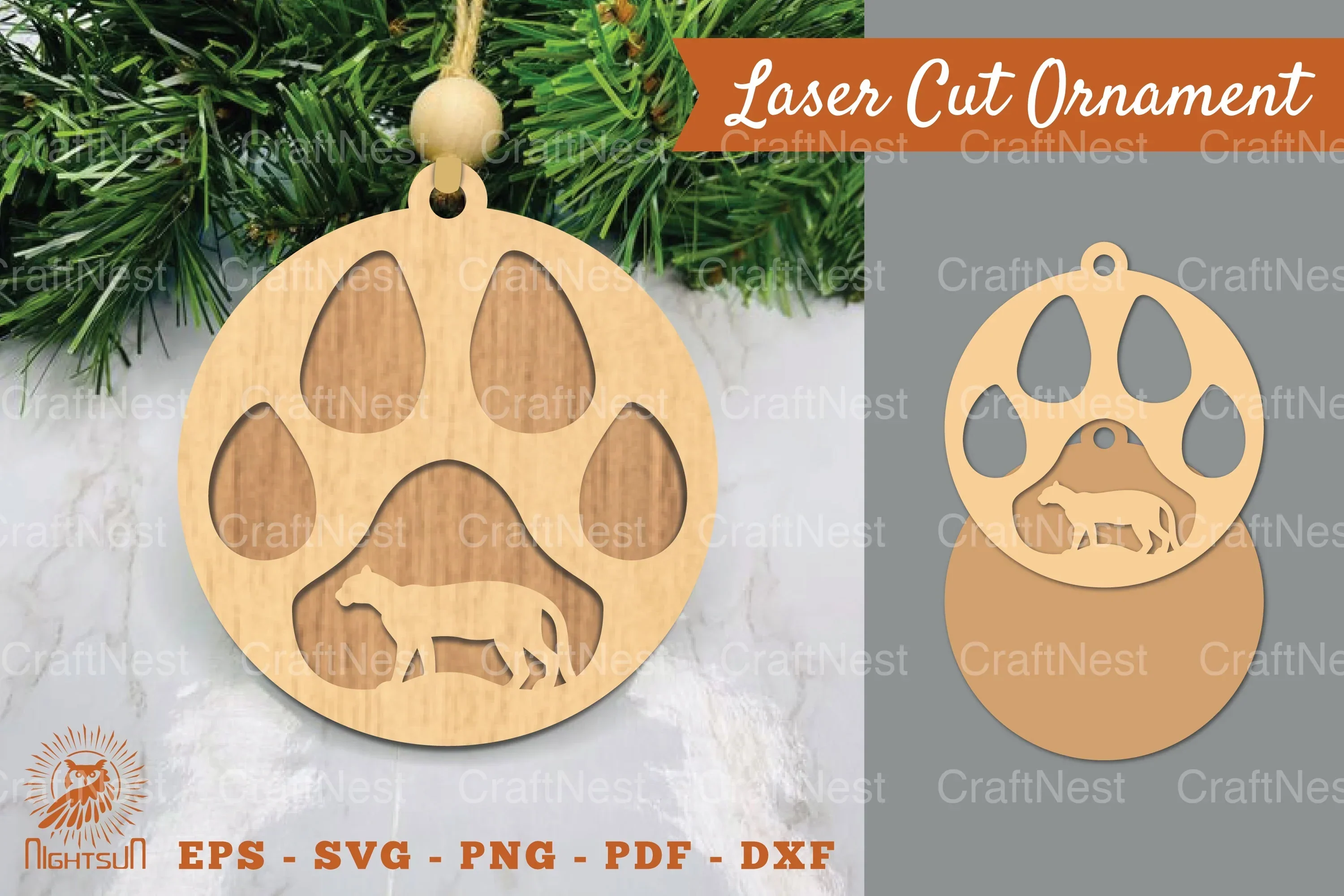 Leopard Paw Laser Cut Ornament Clipart Bundle