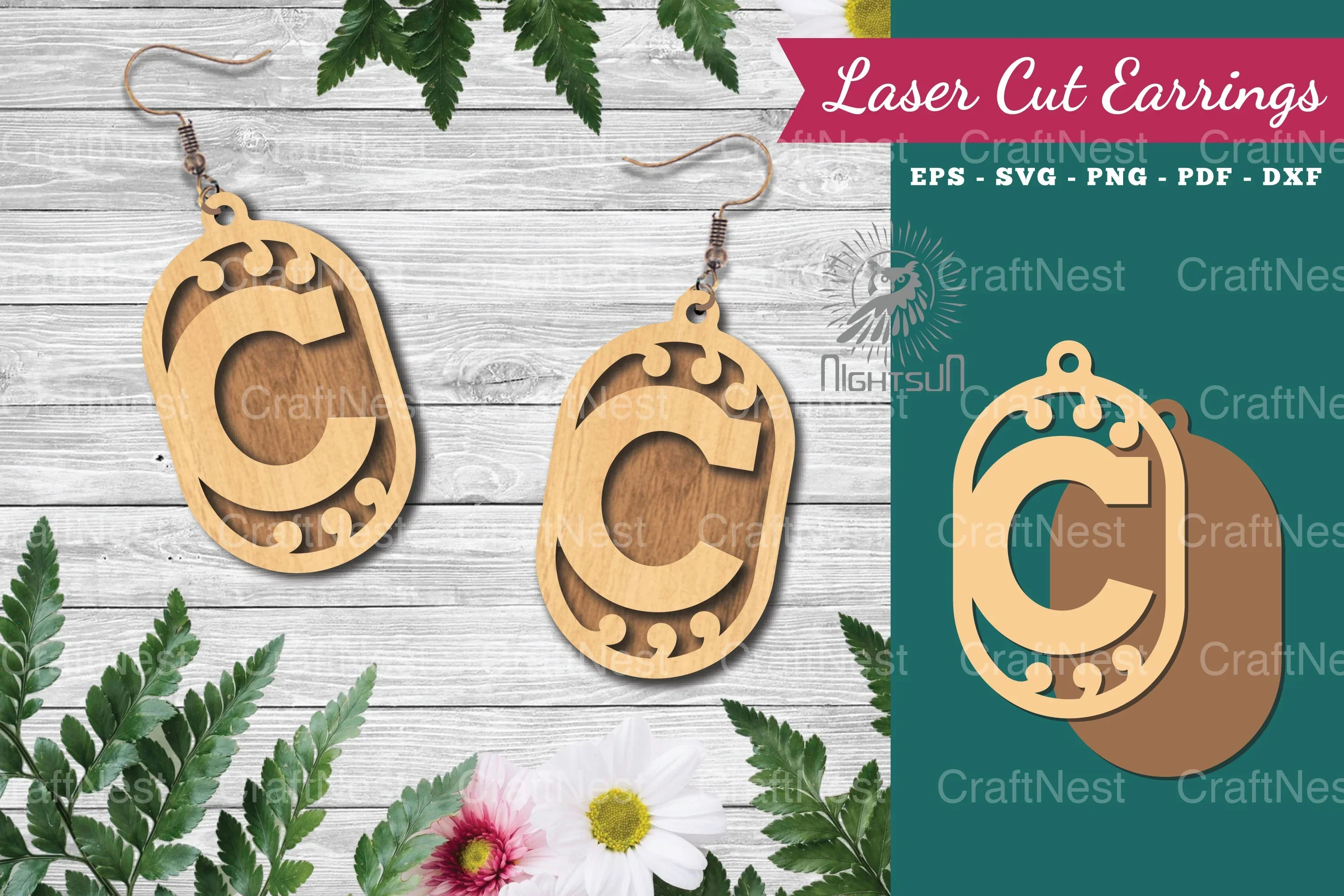 Letter C Laser Cut Earrings Design Bundle
