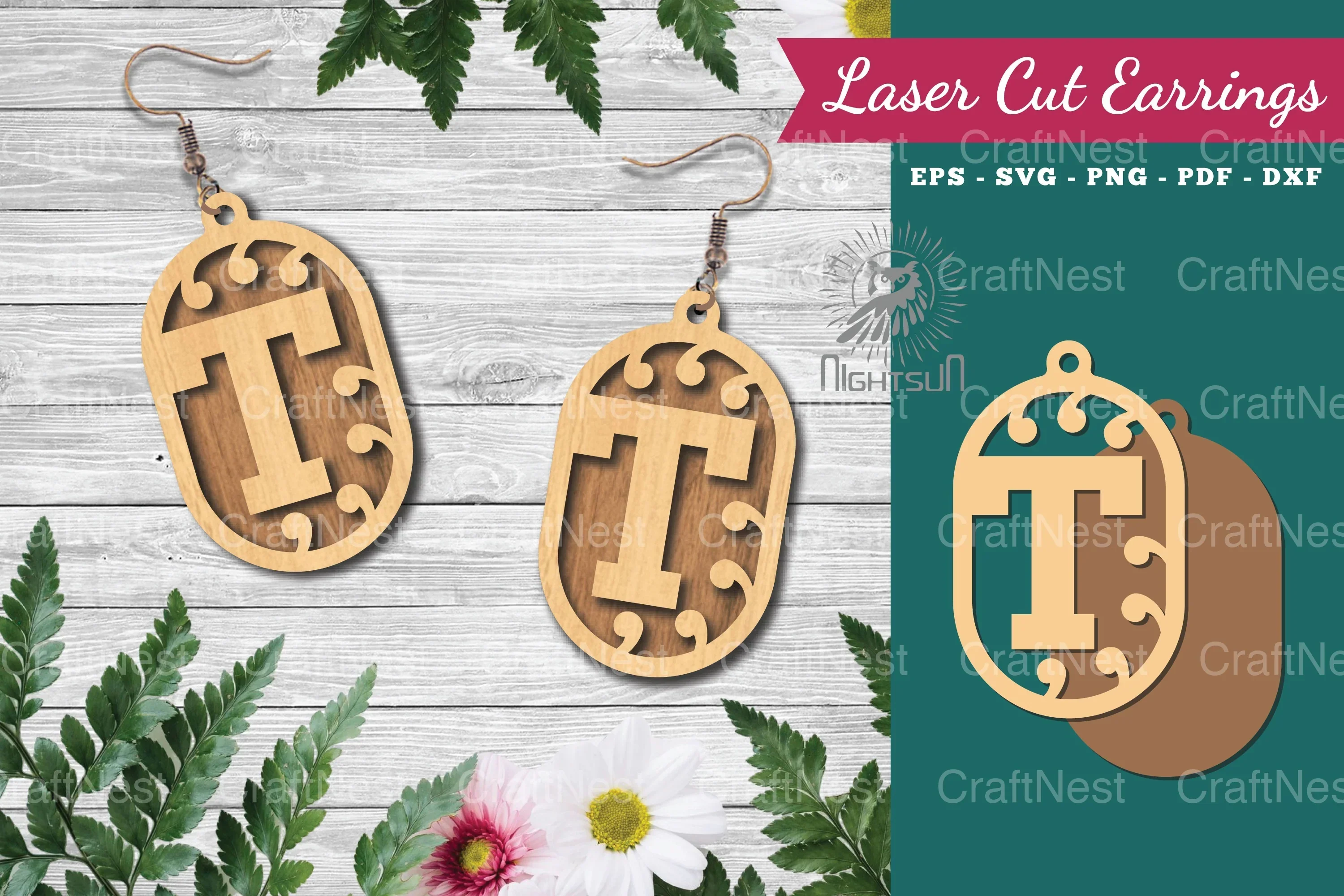 Letter T Laser Cut Earrings Design Bundle
