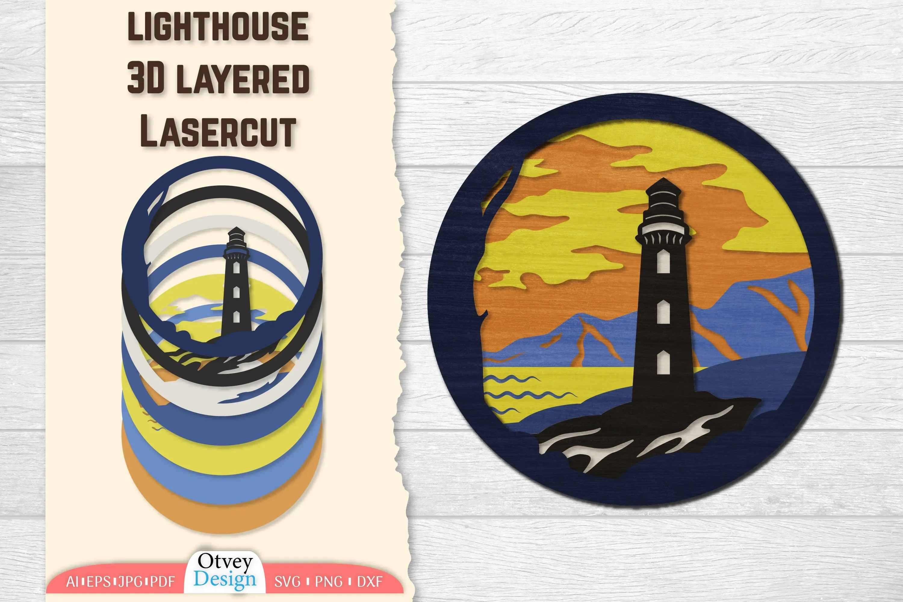 Lighthouse 3D Layered Lasercut SVG Bundle