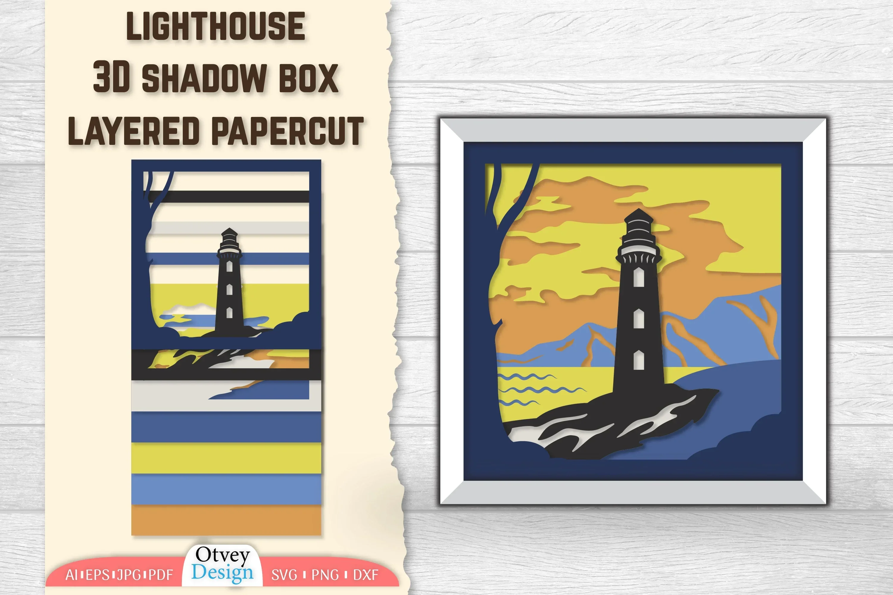 Lighthouse 3D Shadowbox Layered SVG Bundle