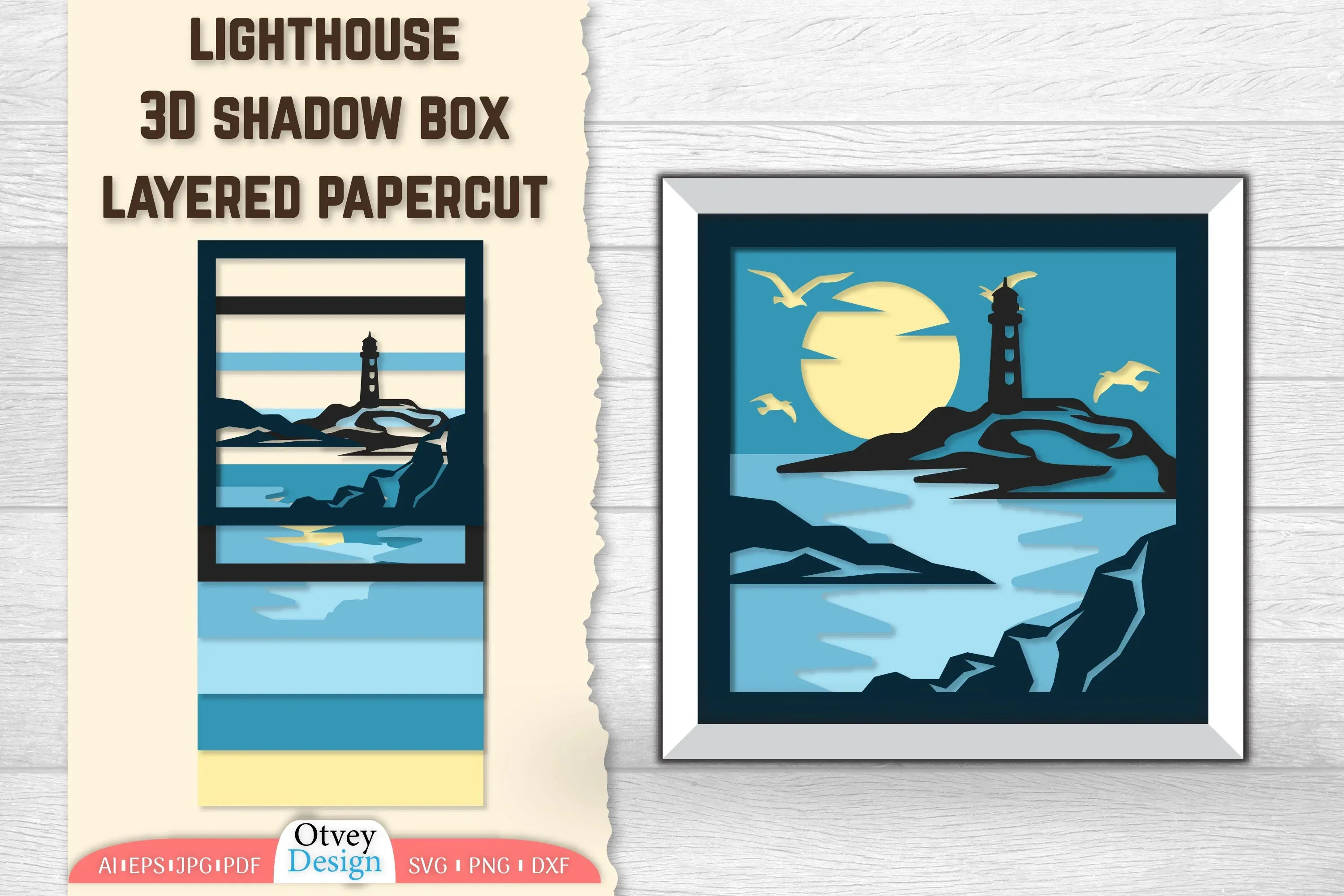 Lighthouse 3D Shadowbox Layered SVG Bundle