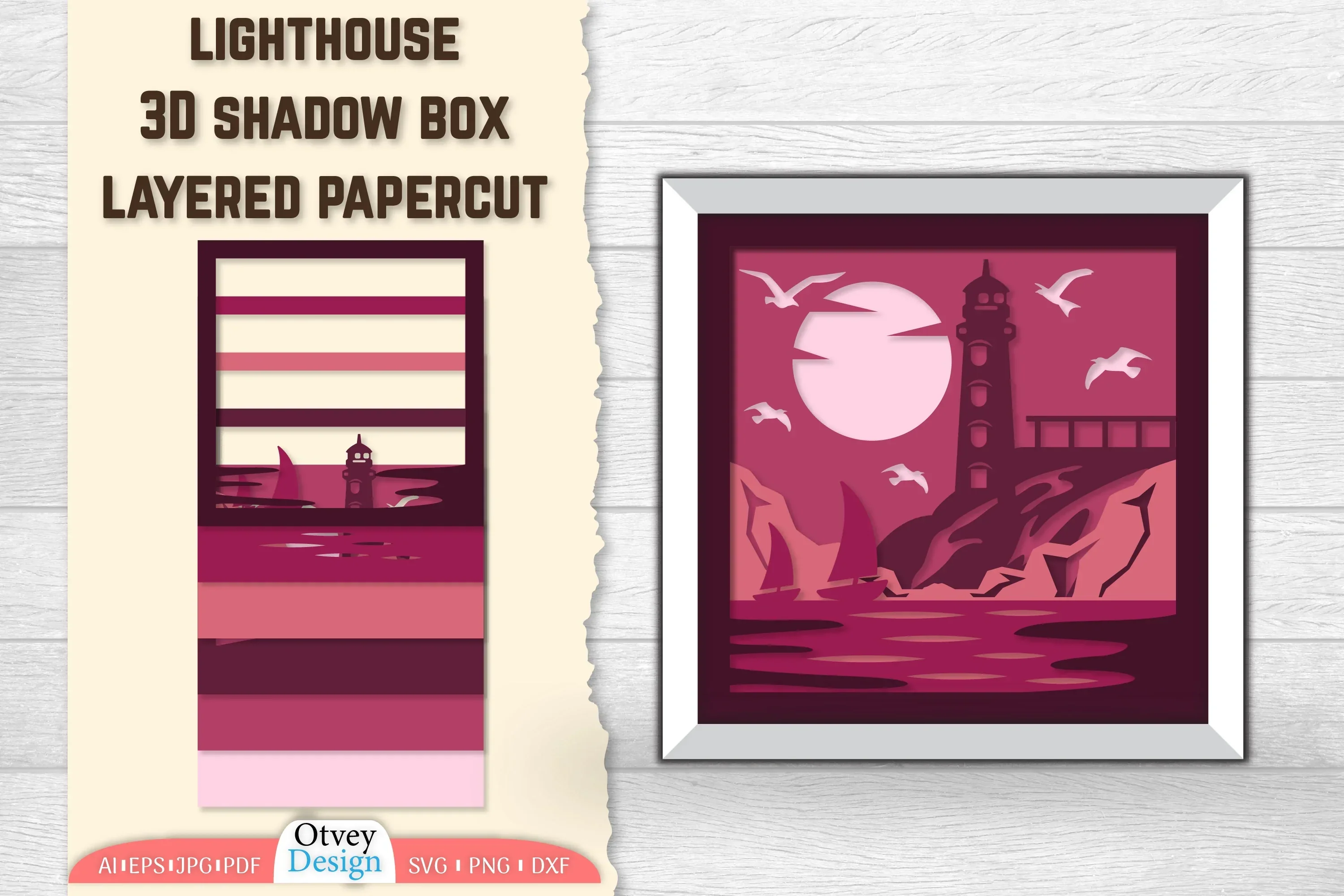 Lighthouse 3D Shadowbox Layered SVG Bundle