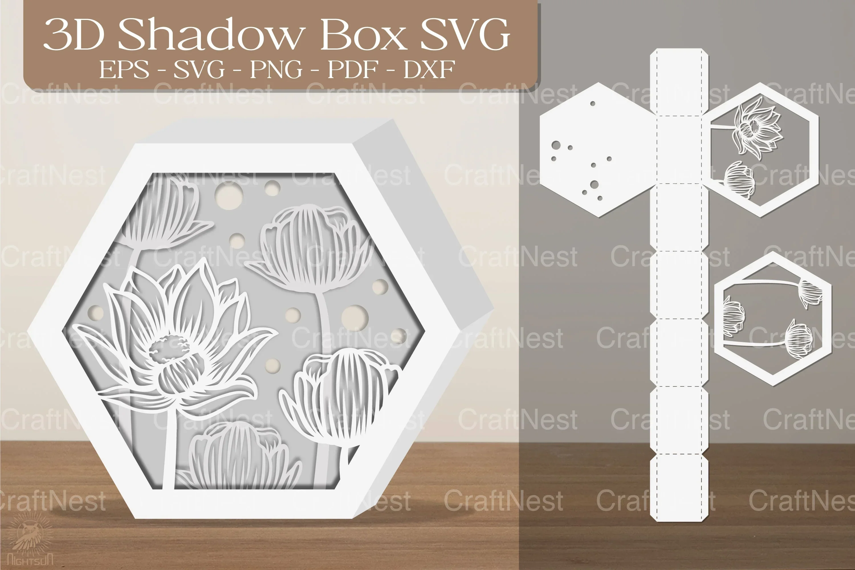 Lotus Flower 3D Shadow Box Clipart Bundle
