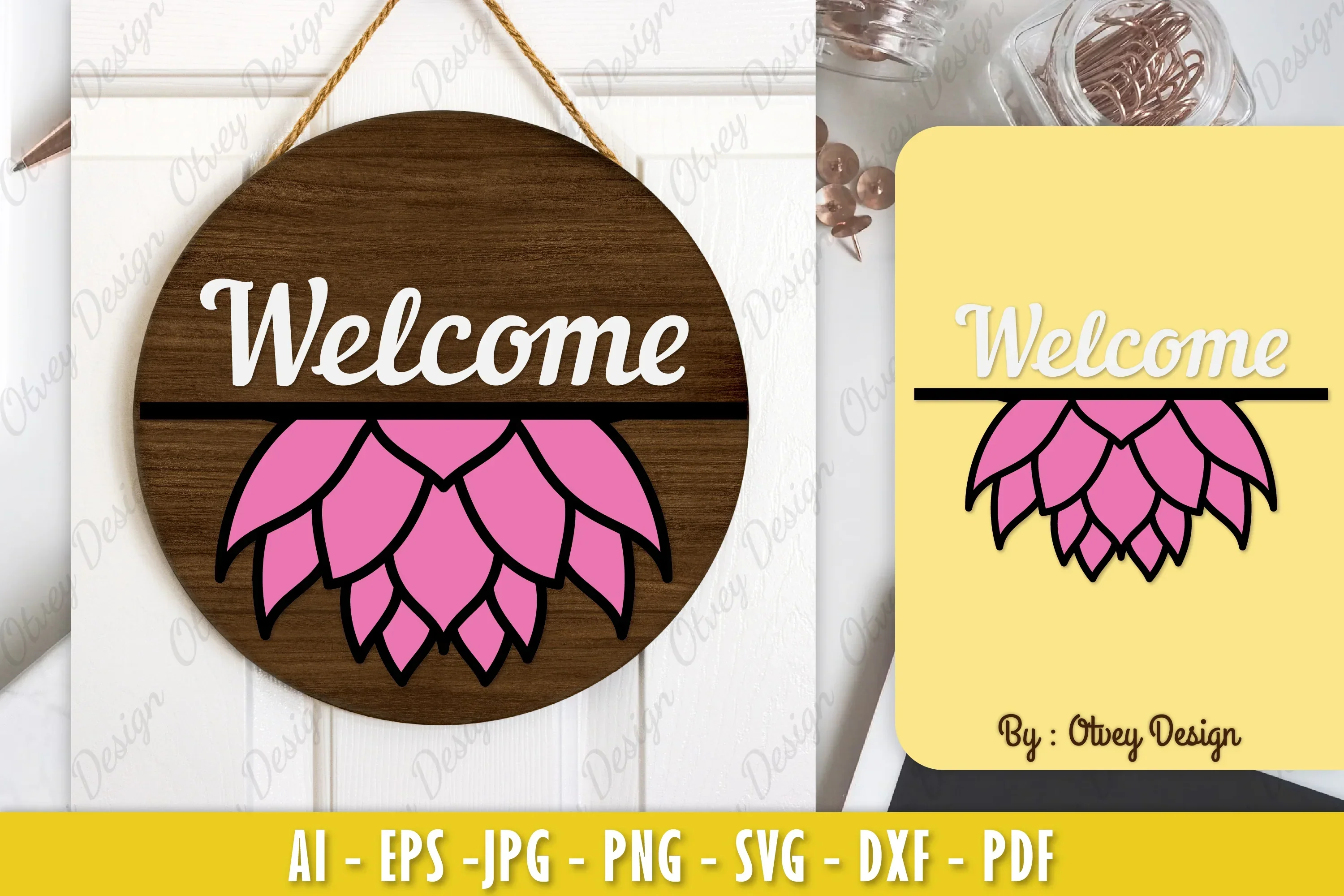 Lotus Flower Welcome Sign SVG Bundle