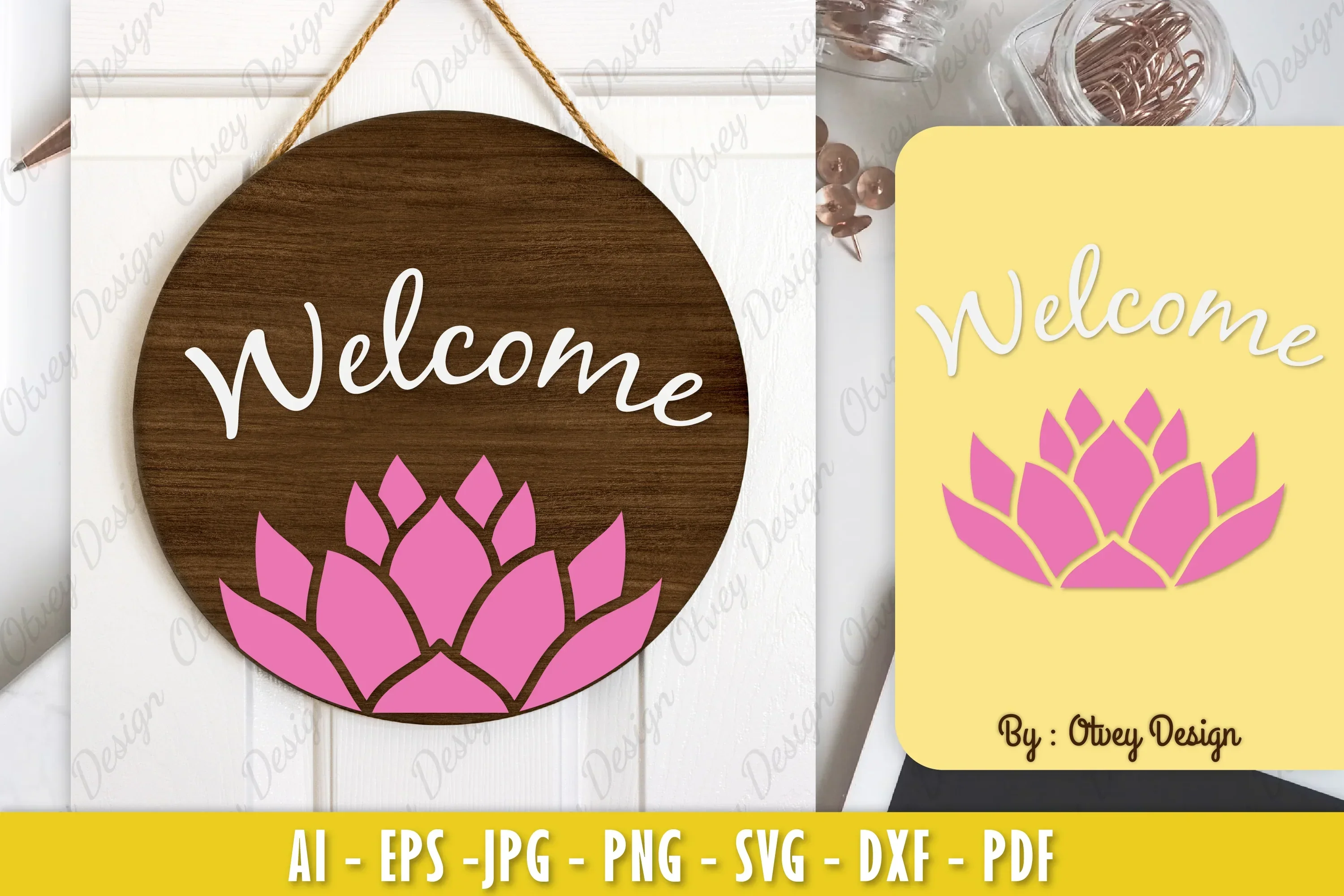 Lotus Flower Welcome Sign SVG Bundle