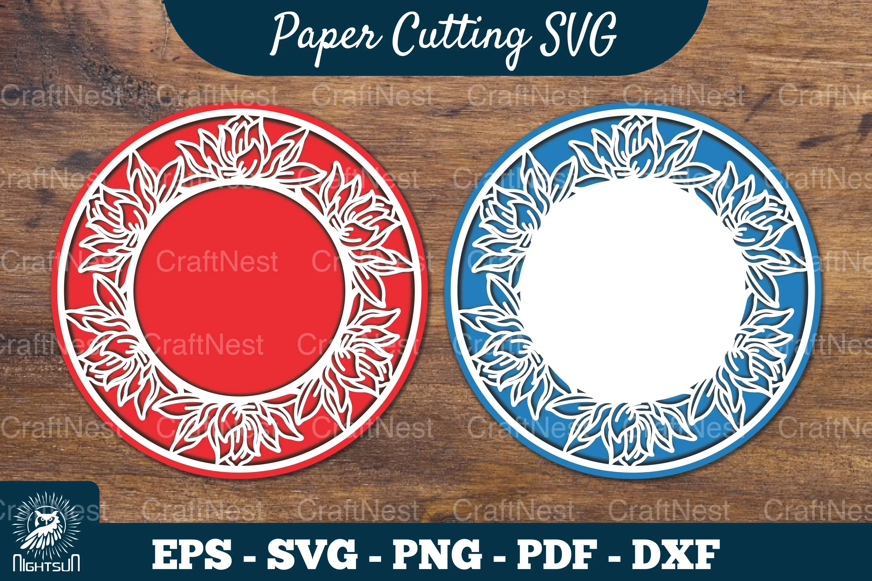 Lotus Flowers Papercut Circle Clipart Bundle