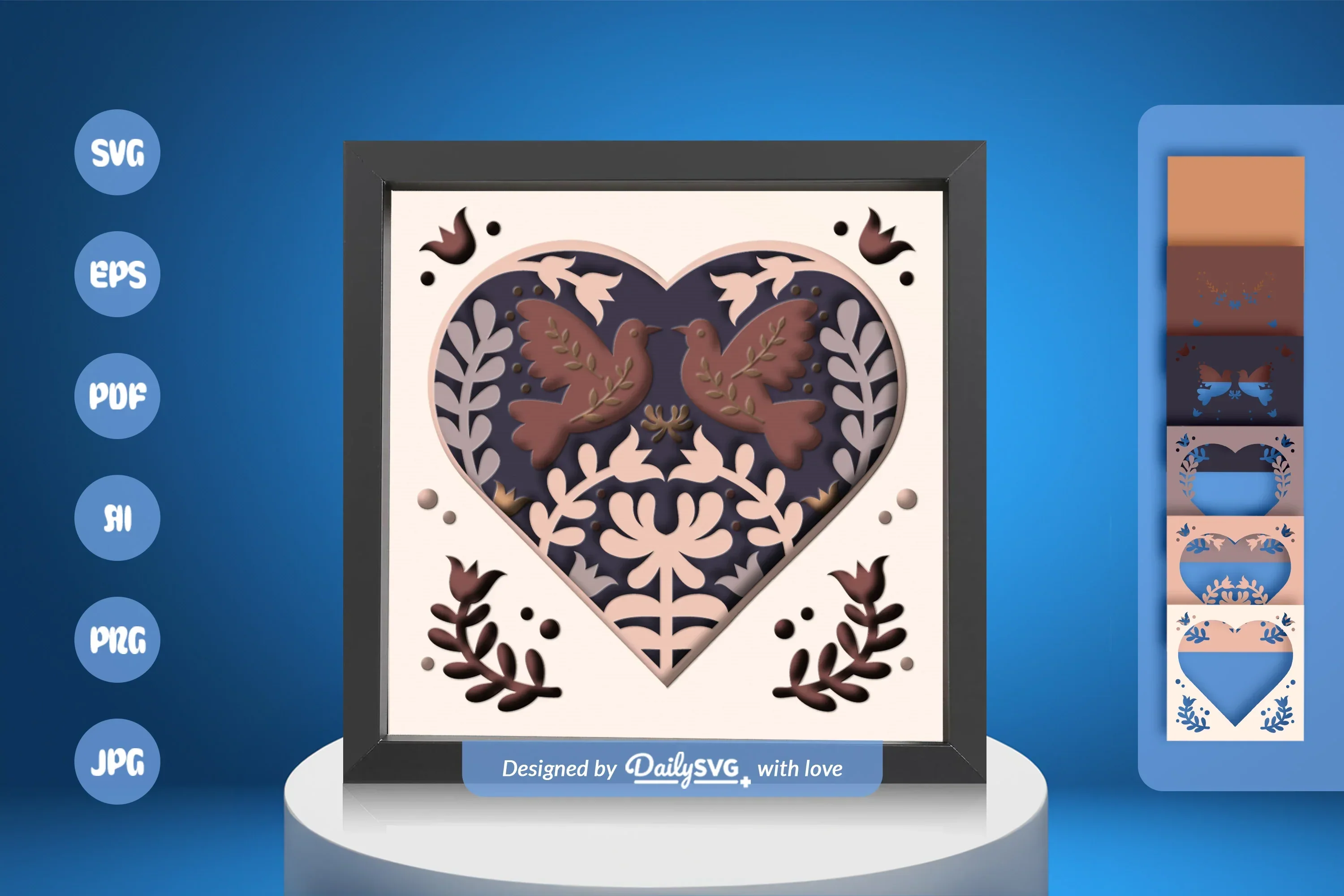 Love Bird Heart Folk Art Papercut SVG Bundle