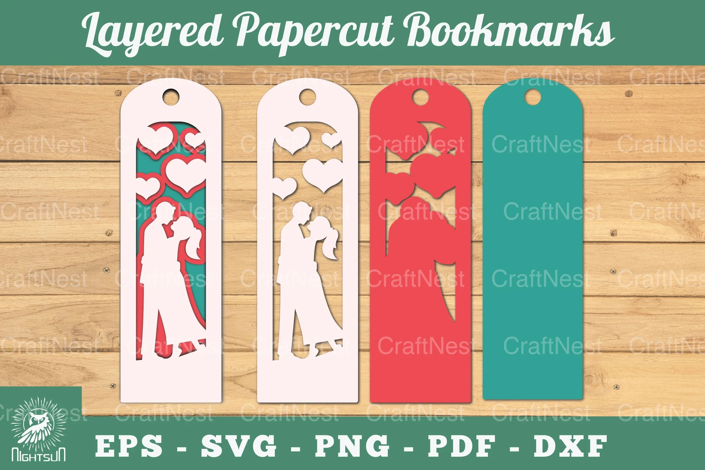 Love Couple Layered Papercut Bookmarks Clipart Bundle