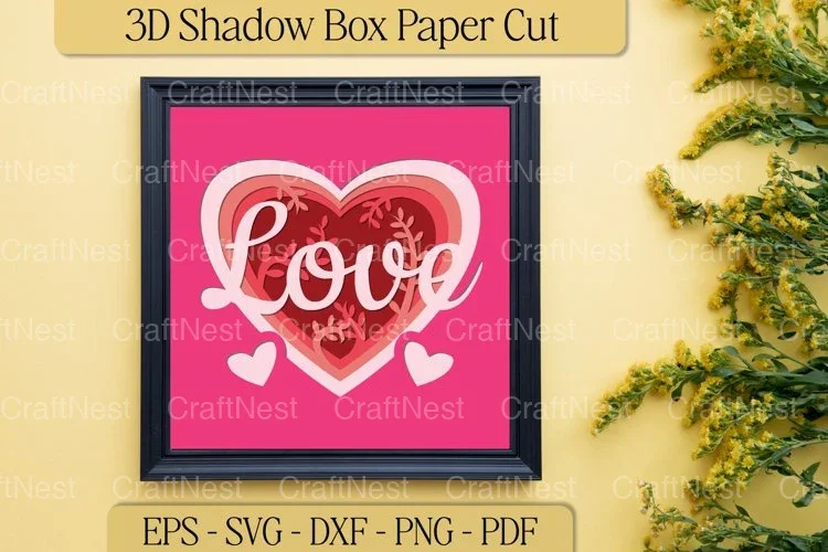 Love Heart Shape 3D Shadow Box Clipart Bundle