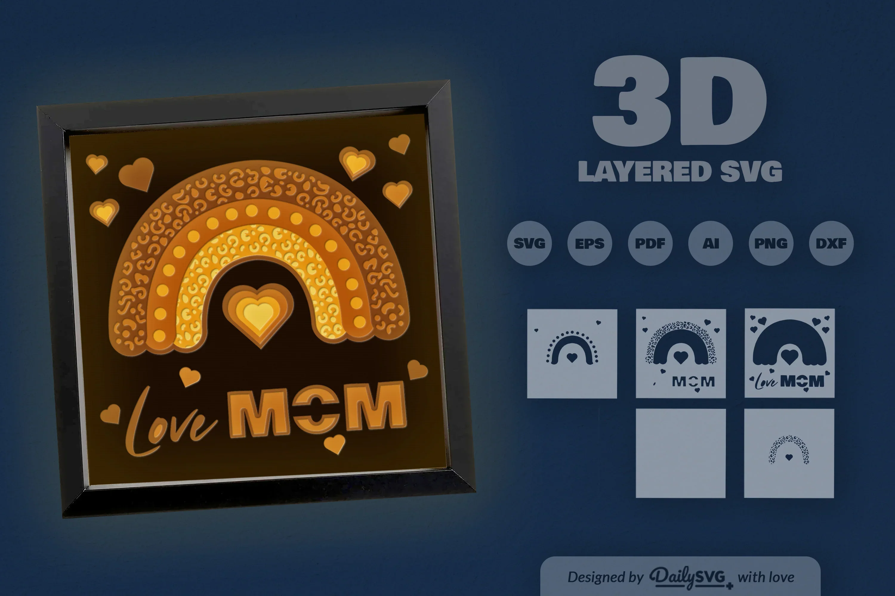 Love Mom Valentine 3D Shadow Box Papercut SVG Bundle - Image 3