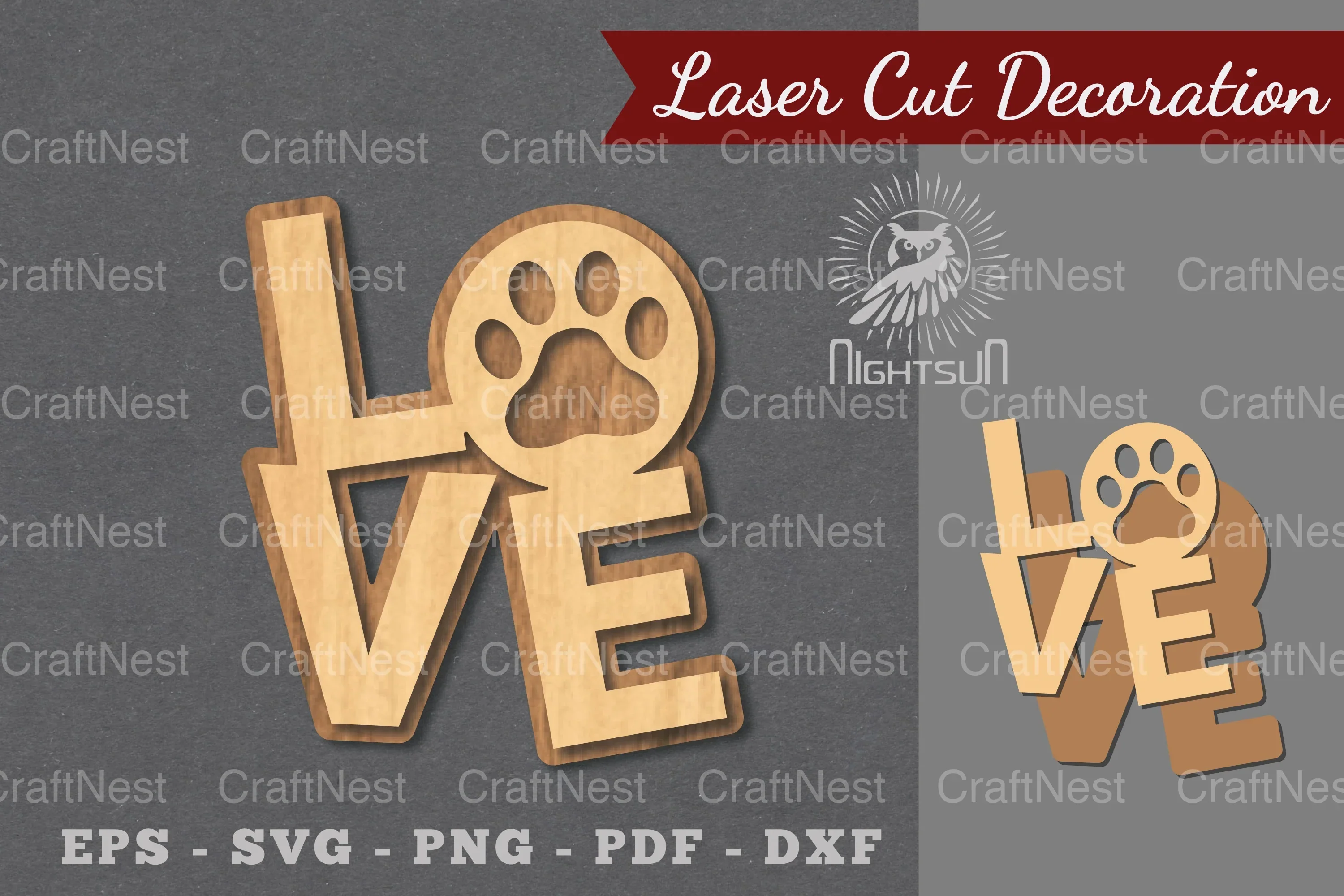 Love Paw Laser Cut Decoration - Clipart Bundle