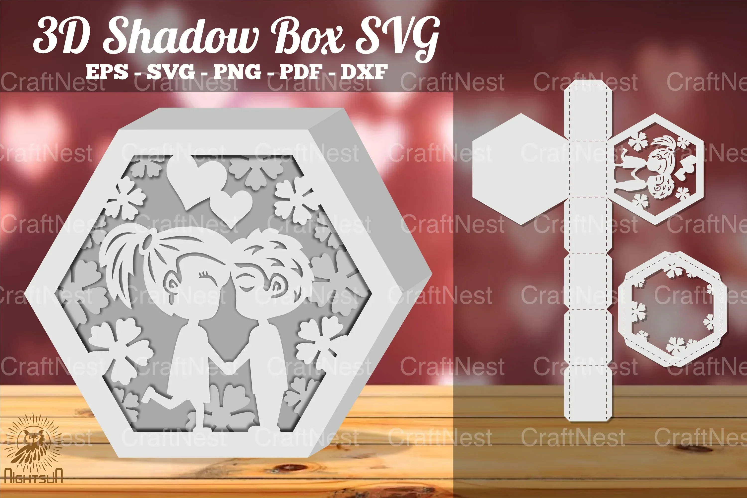 Loving Couple Hexagon Shadow Box Papercut Design