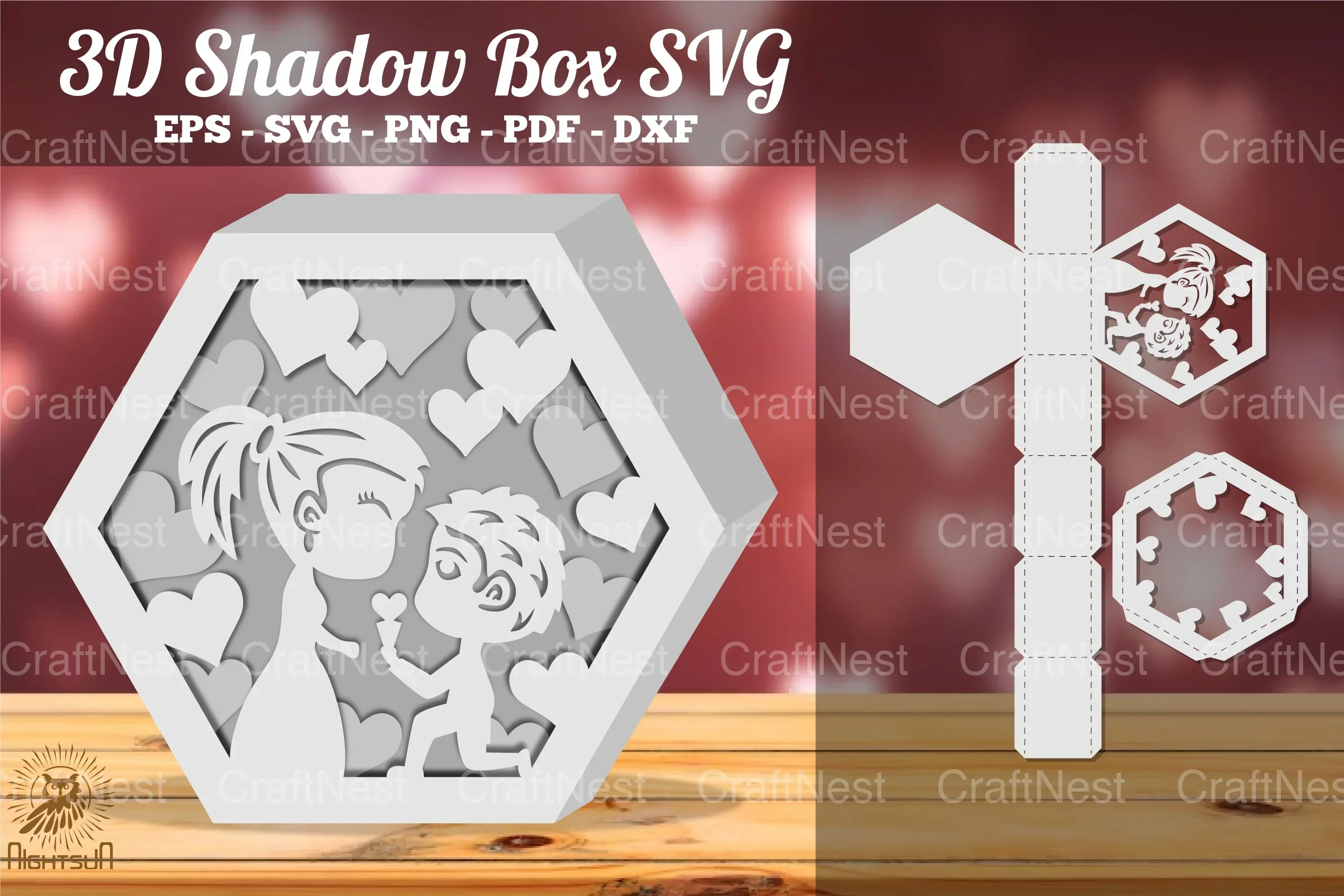 Loving Couple Hexagon Shadow Box SVG Bundle
