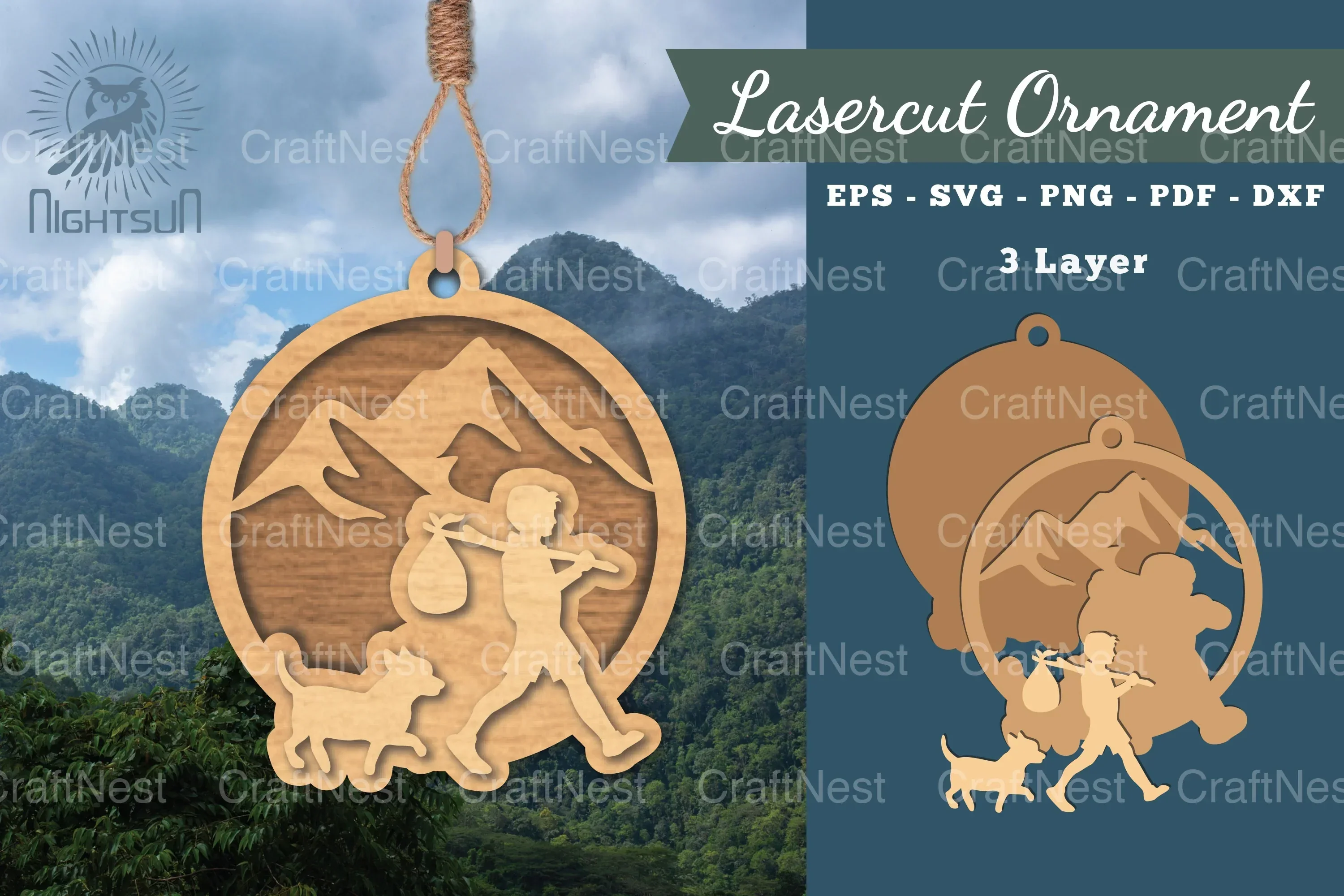 Man and Dog Laser Cut Ornament Clipart Bundle