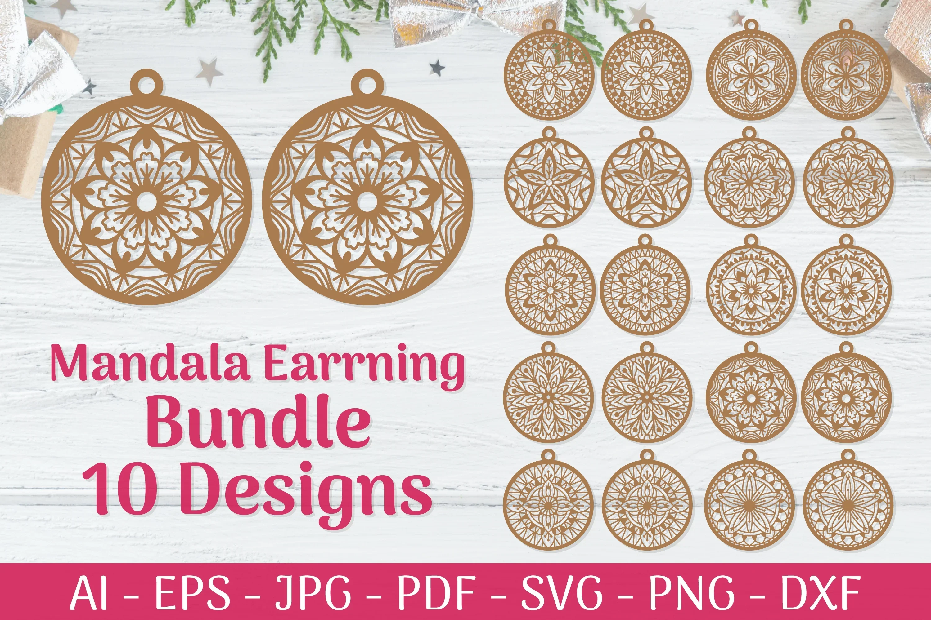 Mandala Earrings SVG Template Bundle