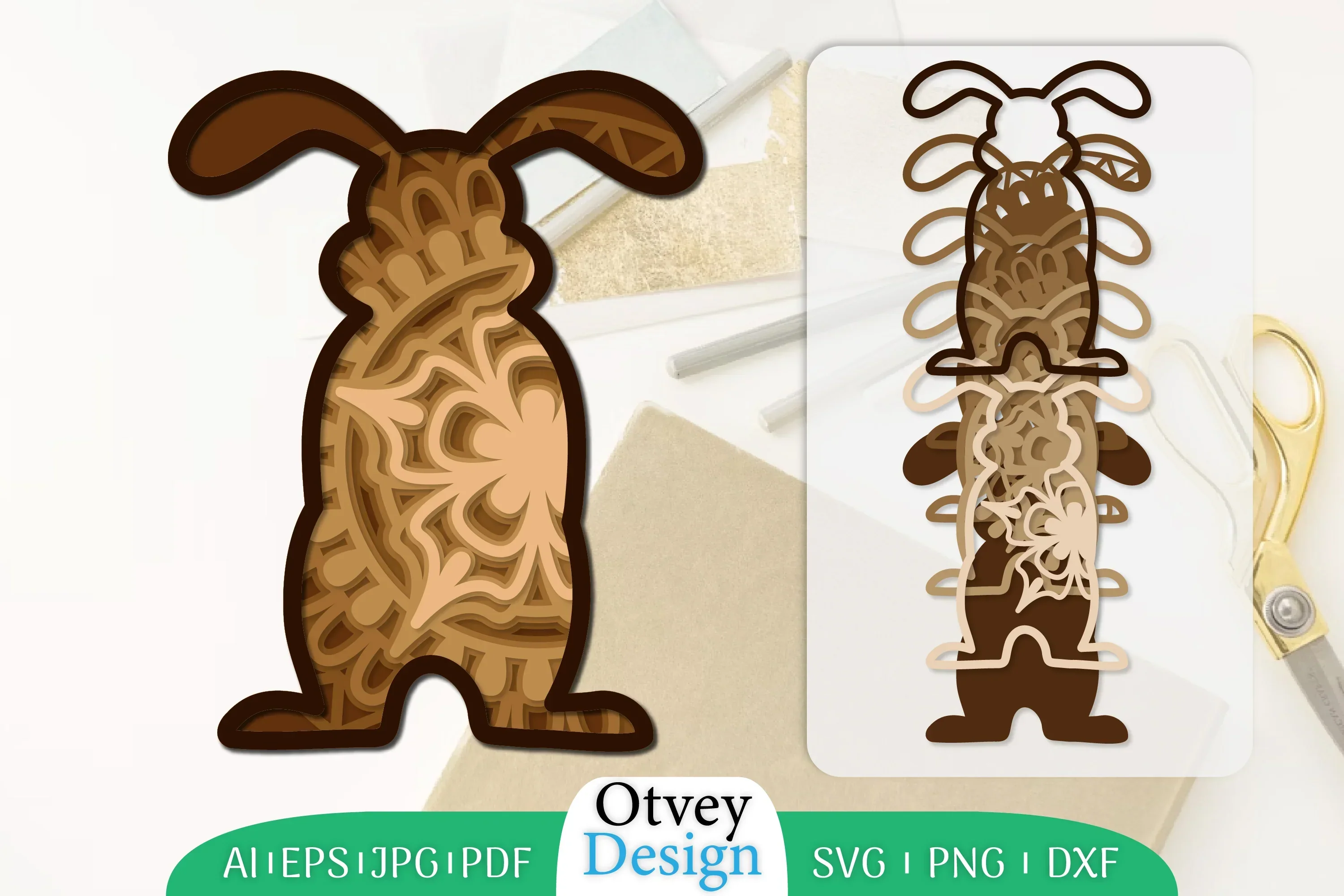 Mandala Rabbit Layered Lasercut SVG Bundle