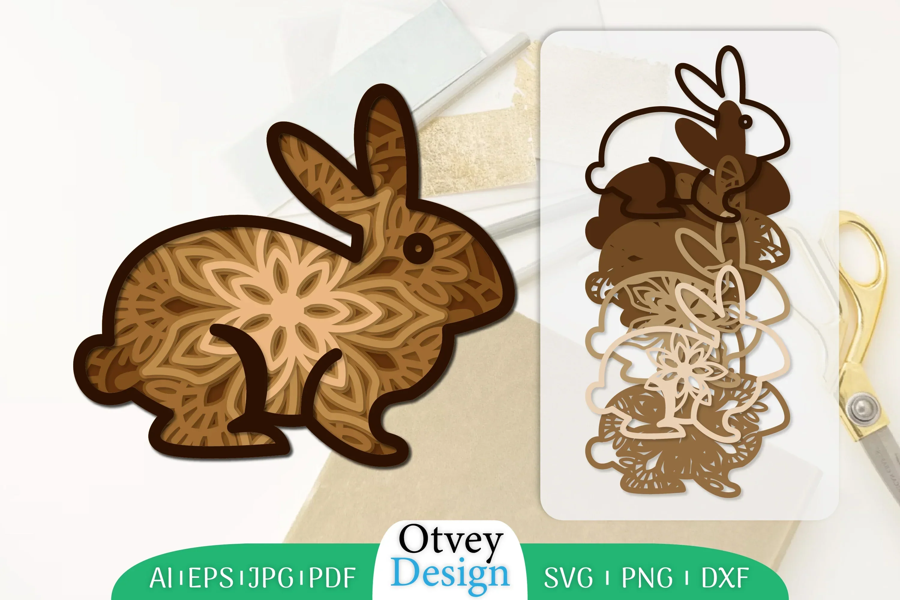 Mandala Rabbit Layered Lasercut SVG Bundle