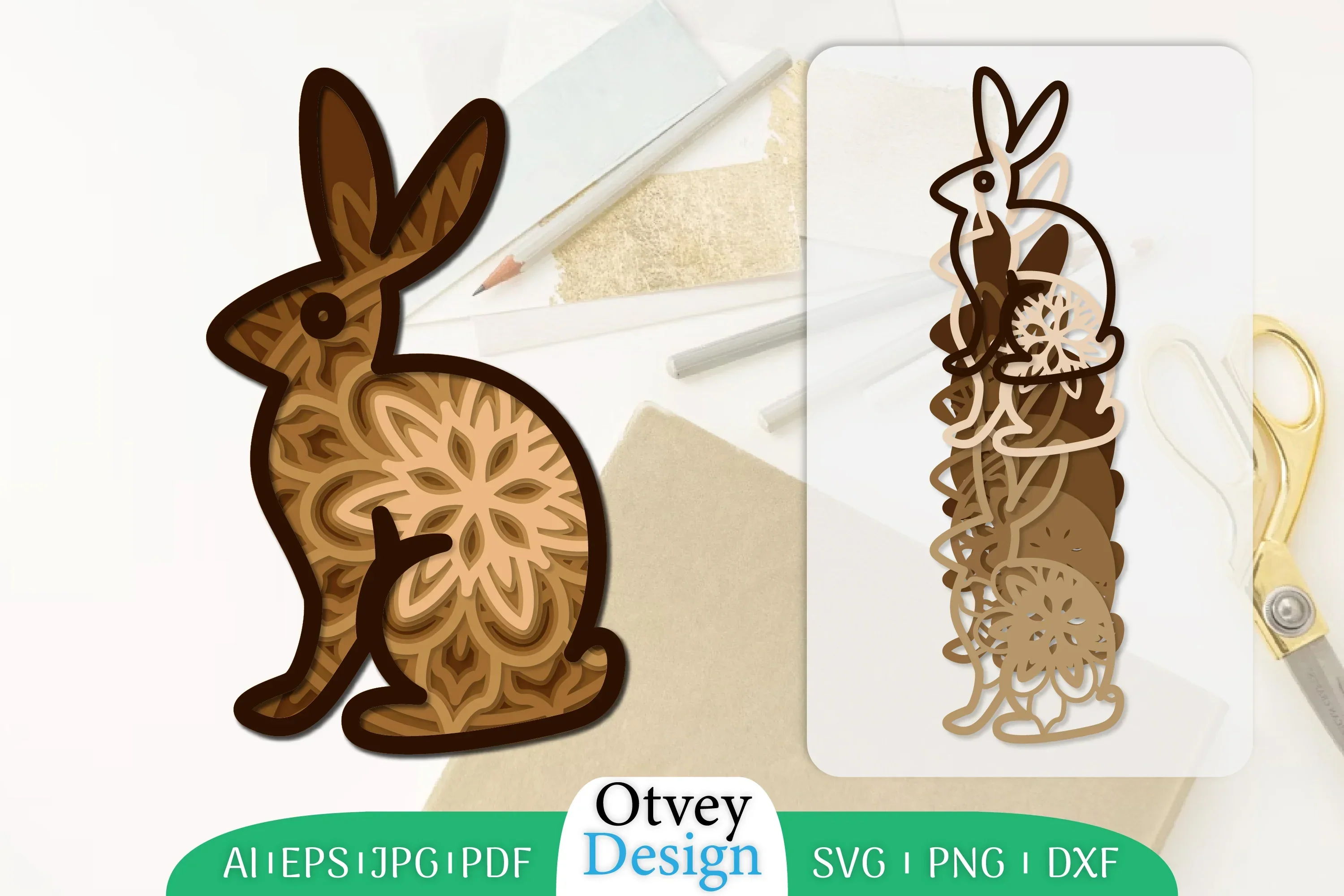 Mandala Rabbit Layered Lasercut SVG Bundle