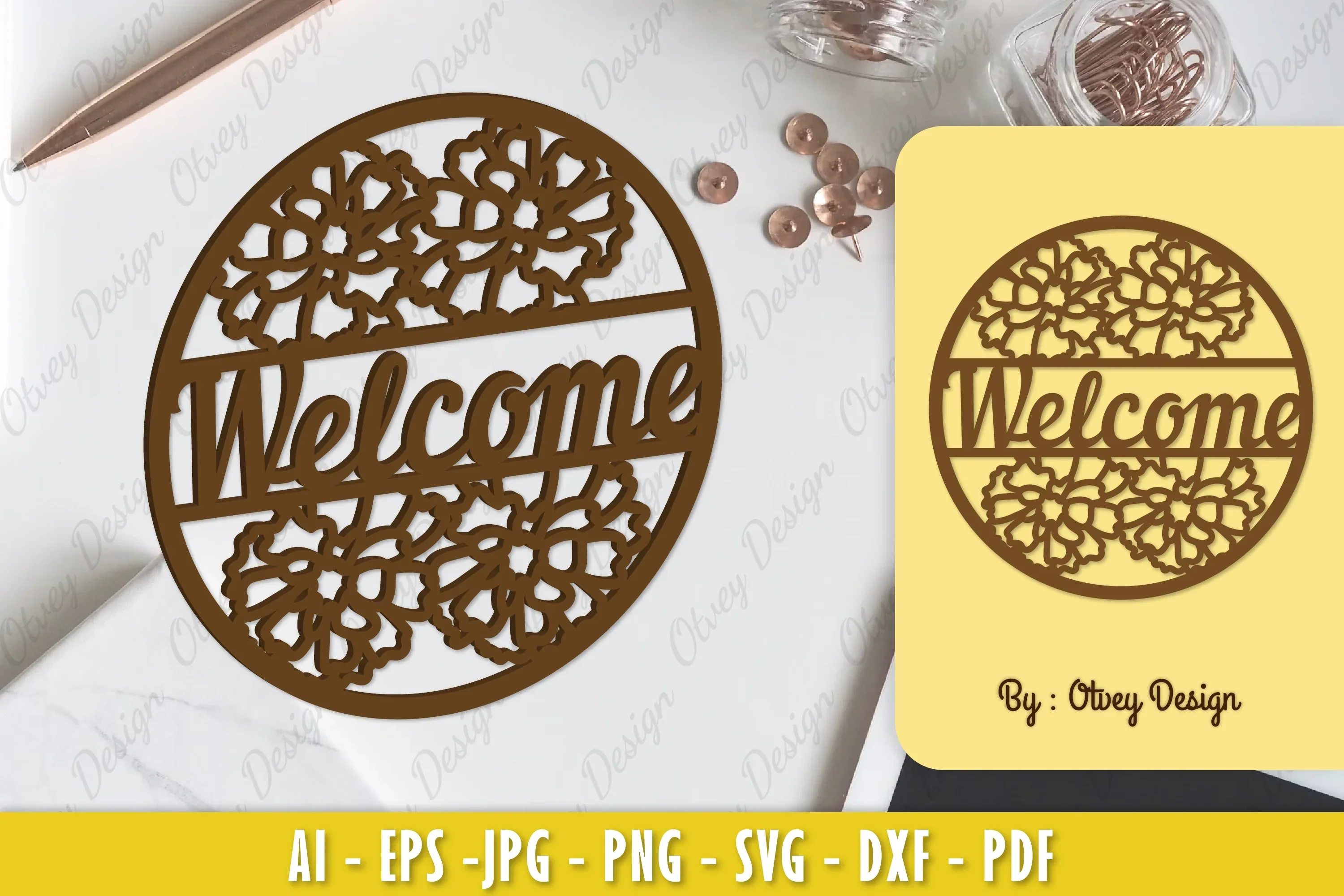Marigold Flower Welcome Sign SVG Bundle