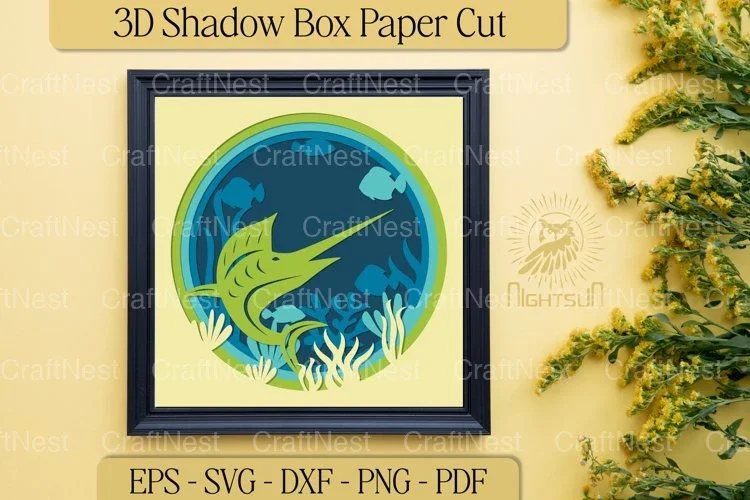 Marlin Fish Ocean 3D Shadow Box Art