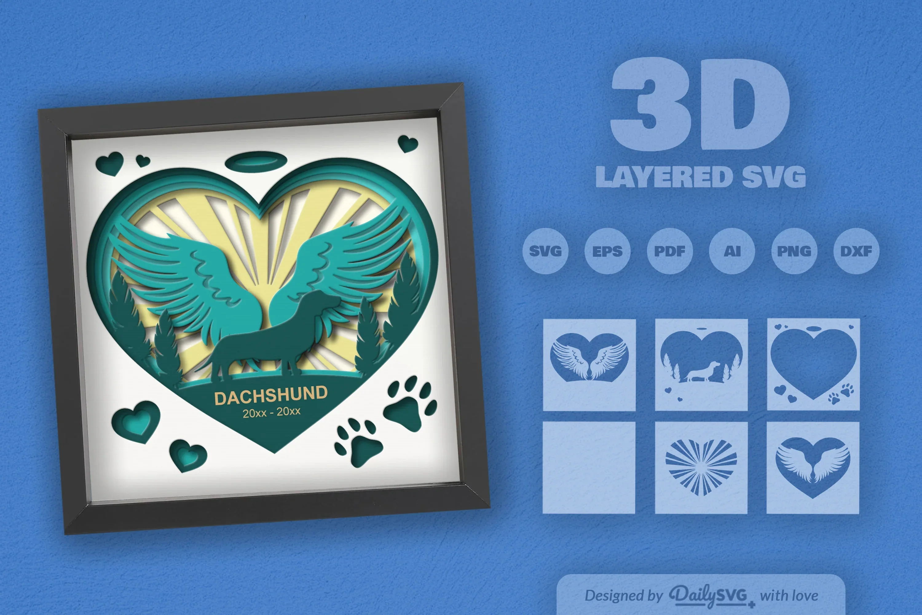 Memorial Dachshund Dog Papercut SVG Bundle - Image 2