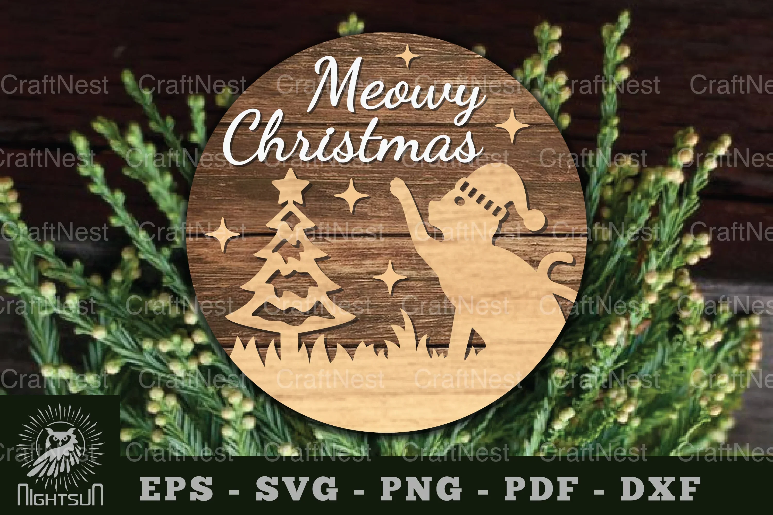 Meowy Christmas Round Laser Cut Sign Clipart Bundle