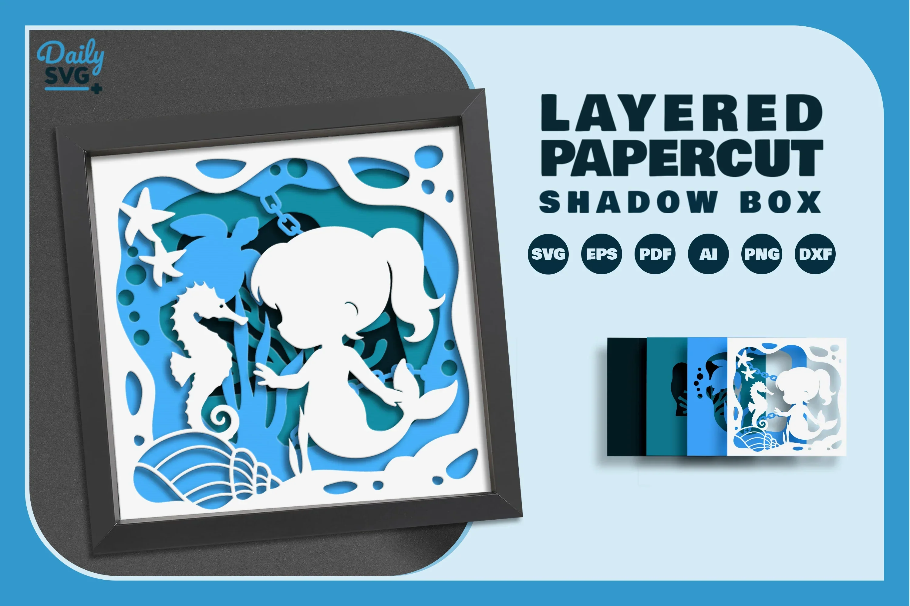 Mermaid Kid Papercut SVG Bundle - Image 2